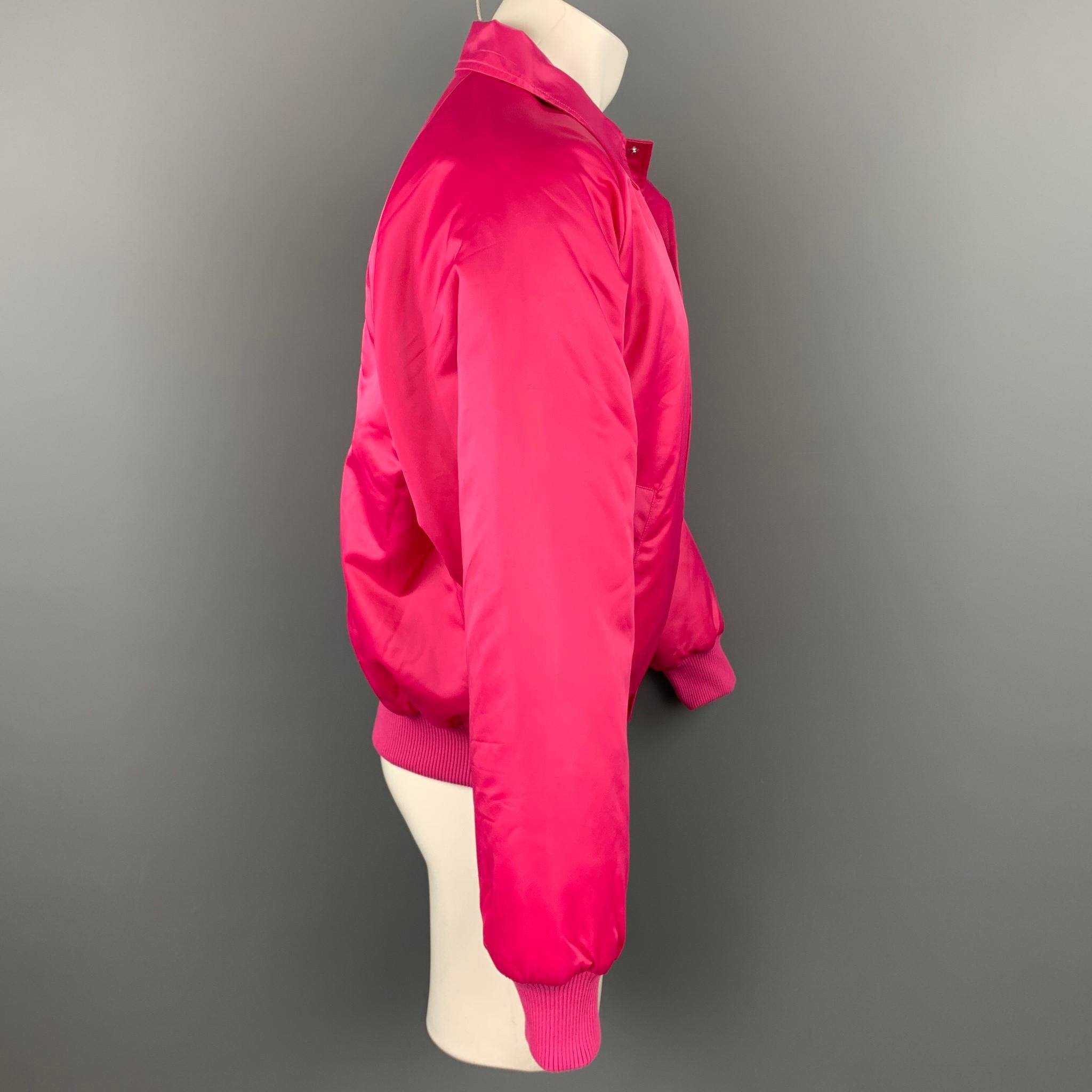 STOLEN GIRLFRIENDS CLUB jacket comes in a pink nylon with a back embroidered logo design featuring a bomber style, ribbed hem, slit pockets, pointed collar, and a snap button closure.

Very Good Pre-Owned Condition.
Marked: