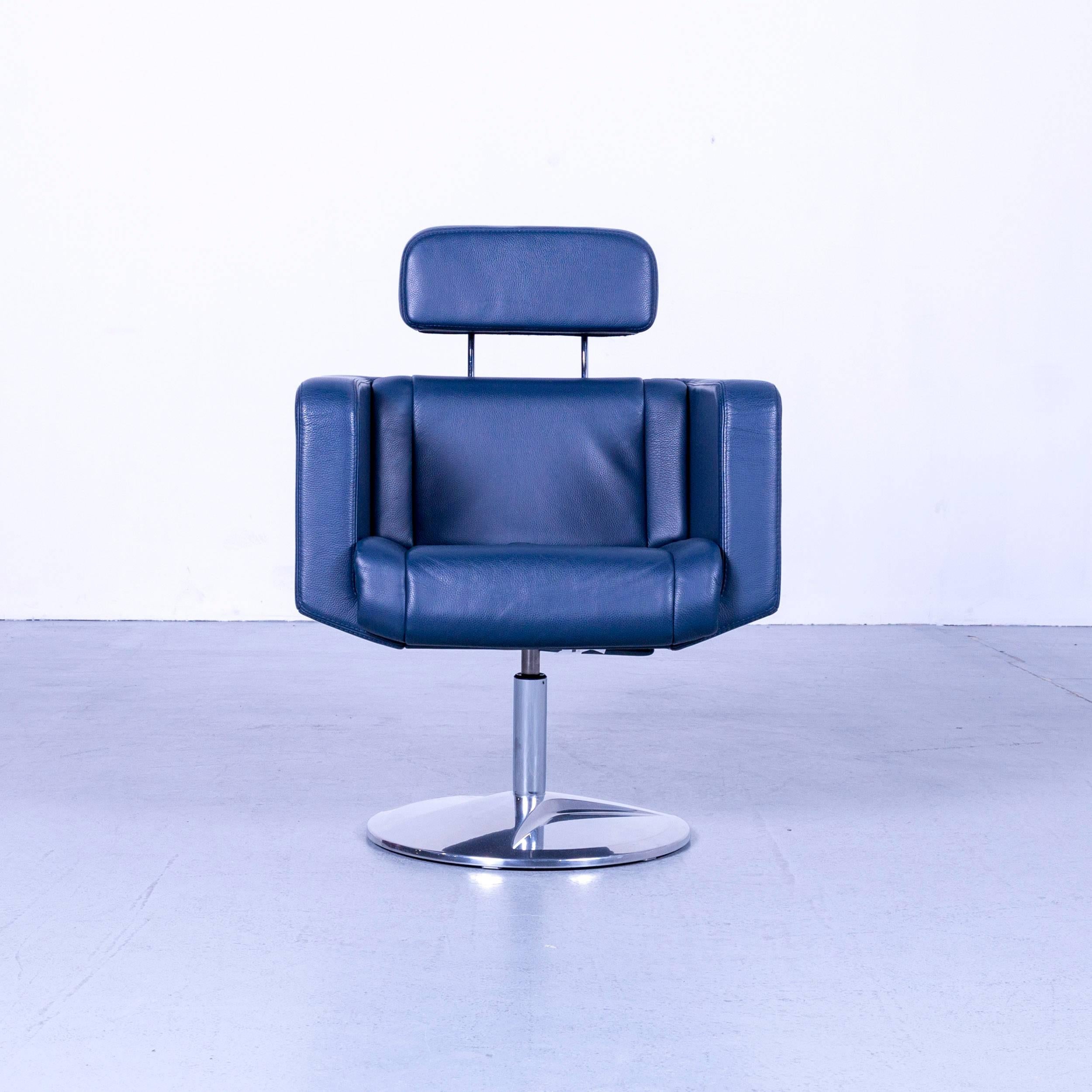 Swiss Stoll Giroflex 21-6091 Designer Armchair Blue Leather One-Seat Modern