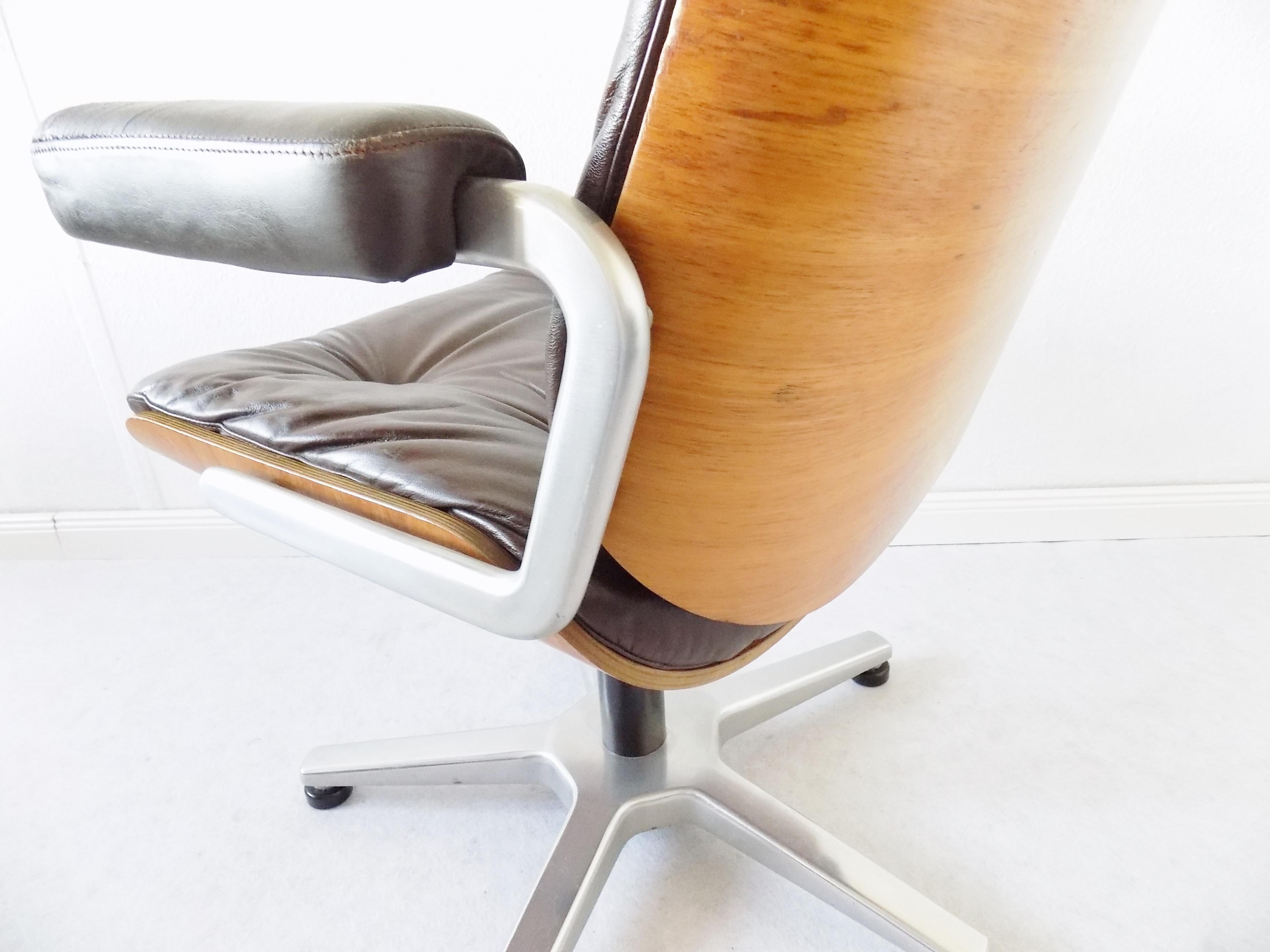 Stoll Giroflex Leather Office Chair by Karl Ditter, Mid-Century Modern, Swivel For Sale 5