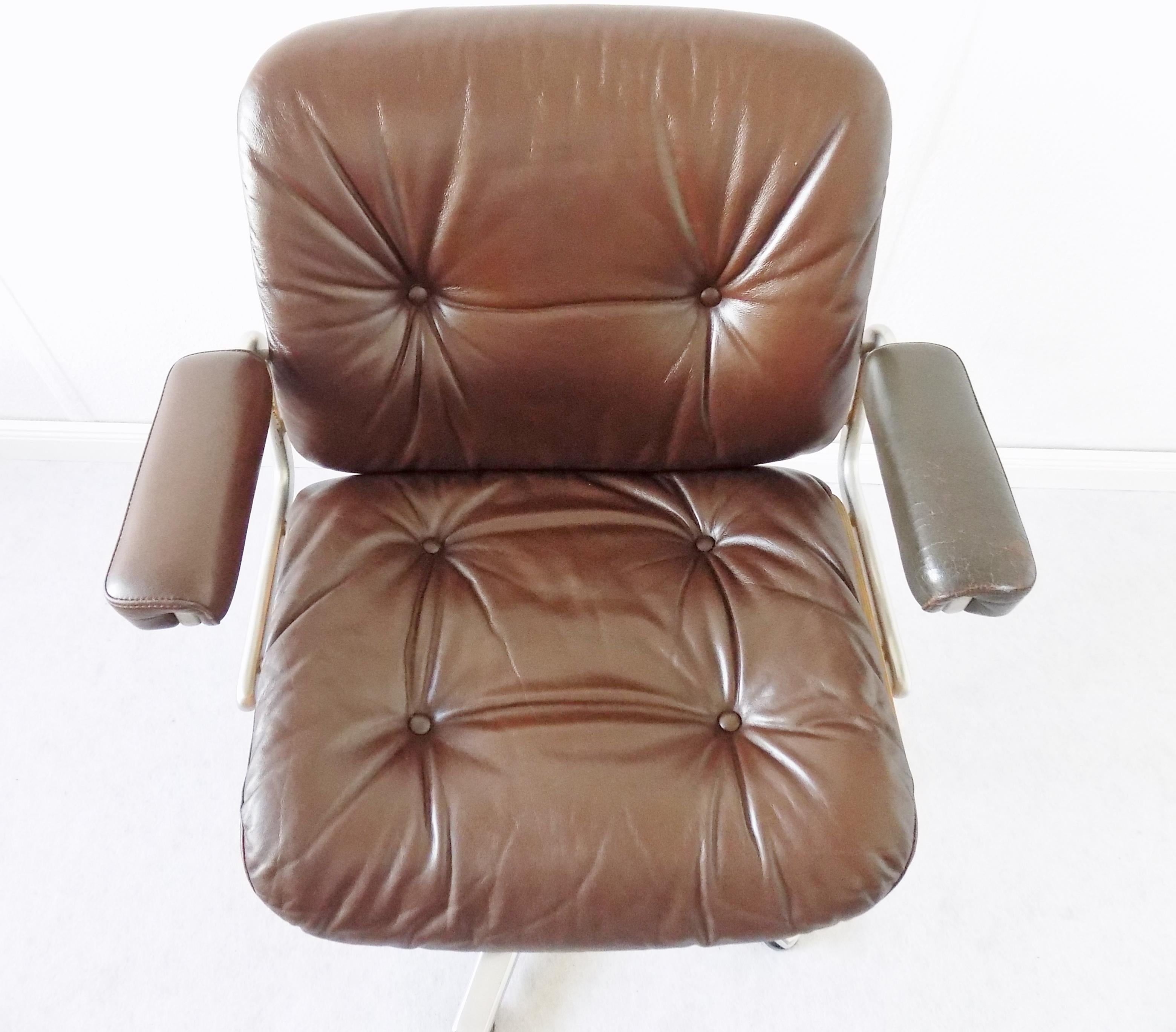 Stoll Giroflex Leather Office Chair by Karl Ditter, Mid-Century Modern, Swivel For Sale 8