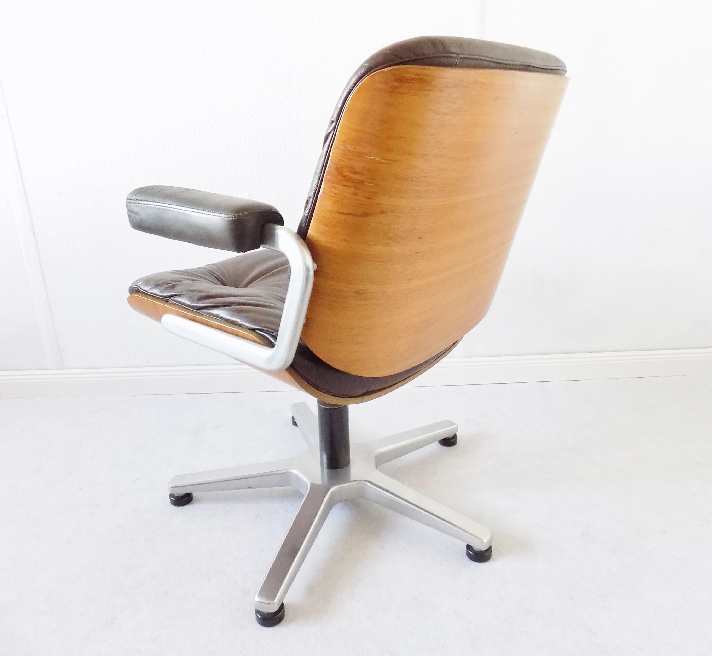Stoll Giroflex Leather Office Chair by Karl Ditter, Mid-Century Modern, Swivel For Sale 1