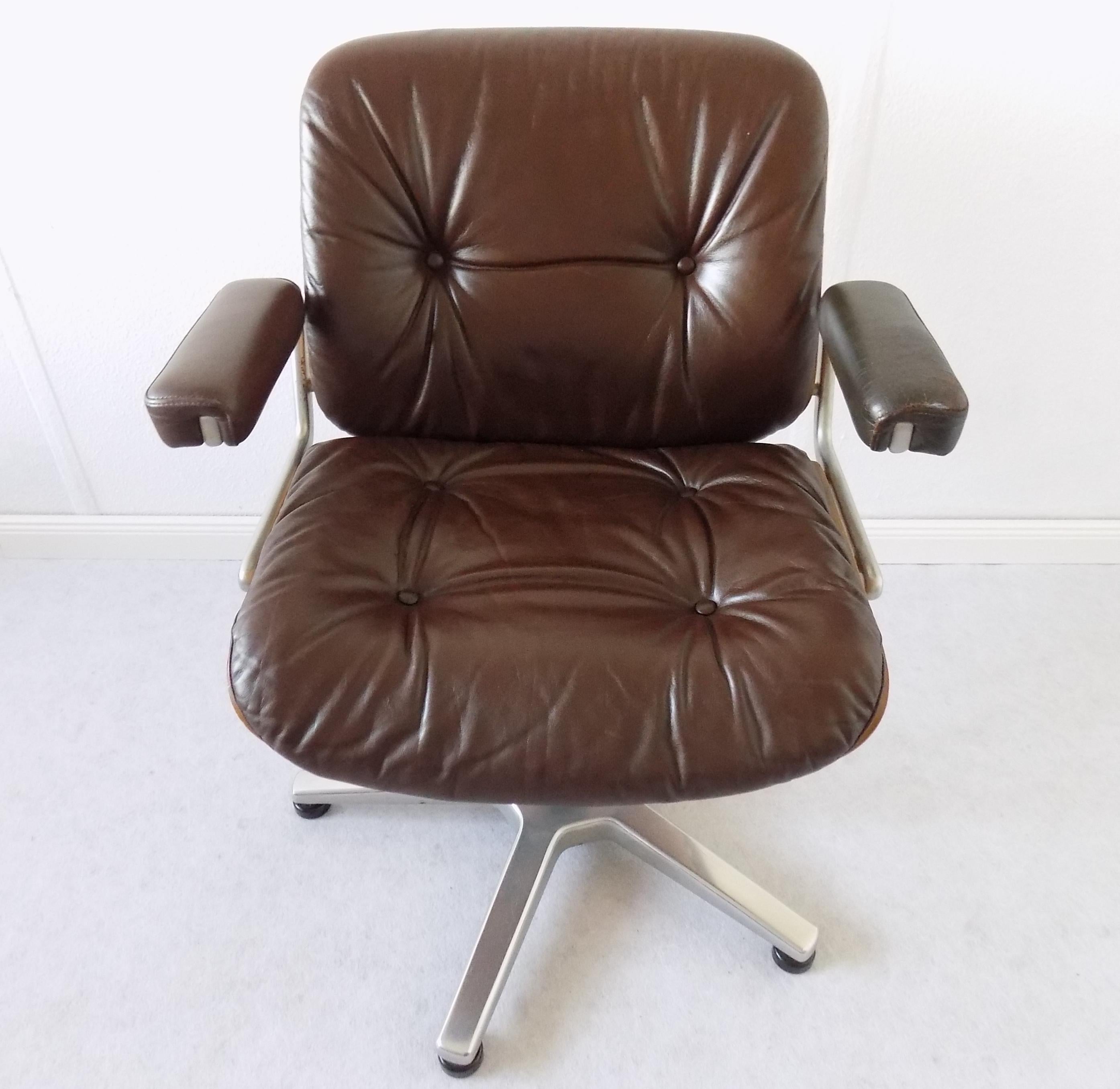 Stoll Giroflex Leder-Bürostuhl von Karl Ditter, Moderne der Mitte des Jahrhunderts, drehbar im Angebot 2