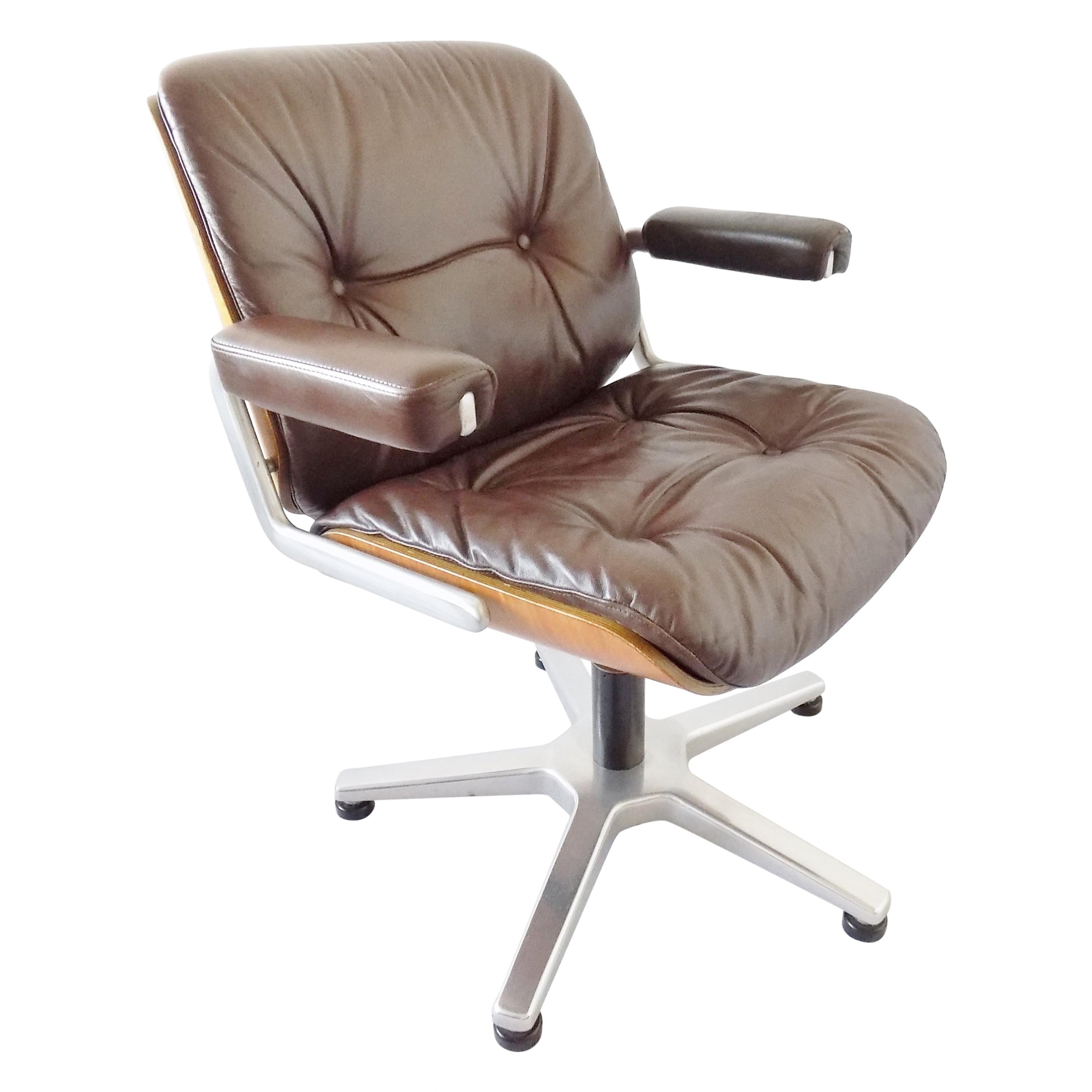 Stoll Giroflex Leather Office Chair by Karl Ditter, Mid-Century Modern, Swivel For Sale