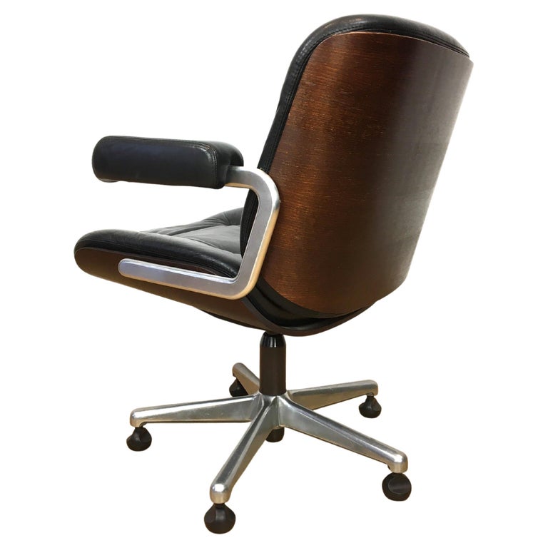Stoll Giroflex Office Chair Black Leather and Bentwood, Eames Style For  Sale at 1stDibs