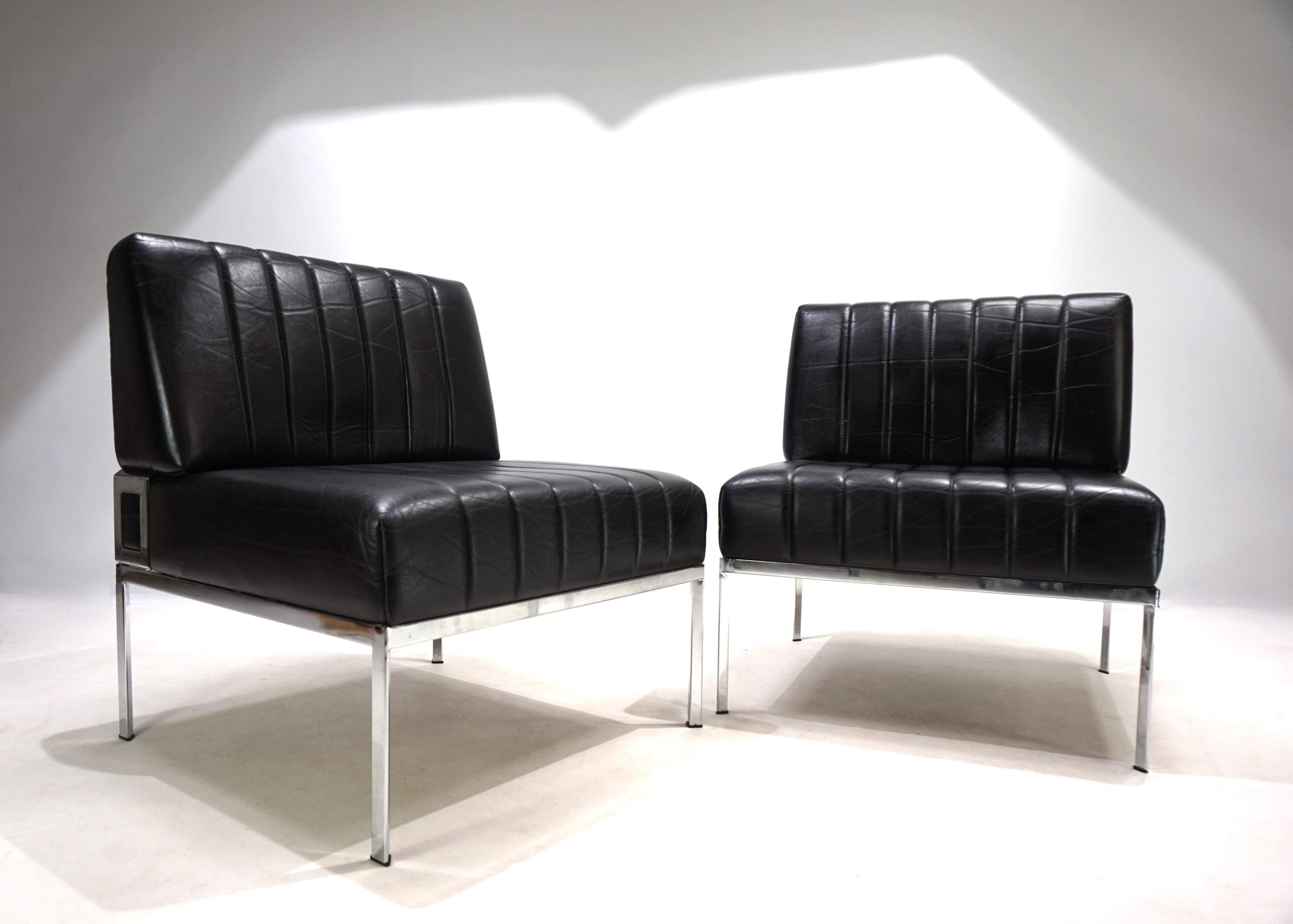 Ensemble de 2 chaises longues en cuir Stoll Giroflex, 1970 en vente 3