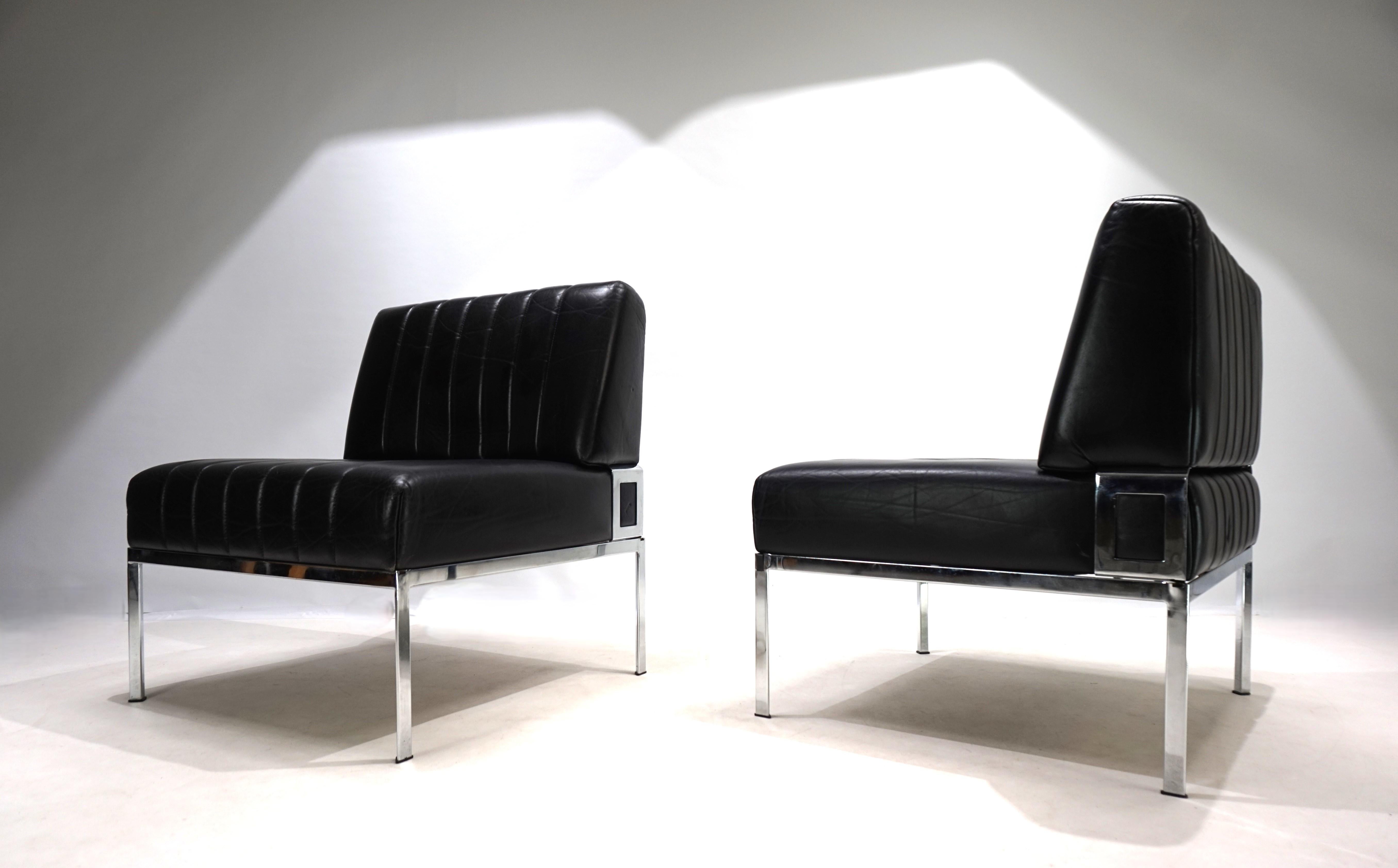 Cuir Ensemble de 2 chaises longues en cuir Stoll Giroflex, 1970 en vente