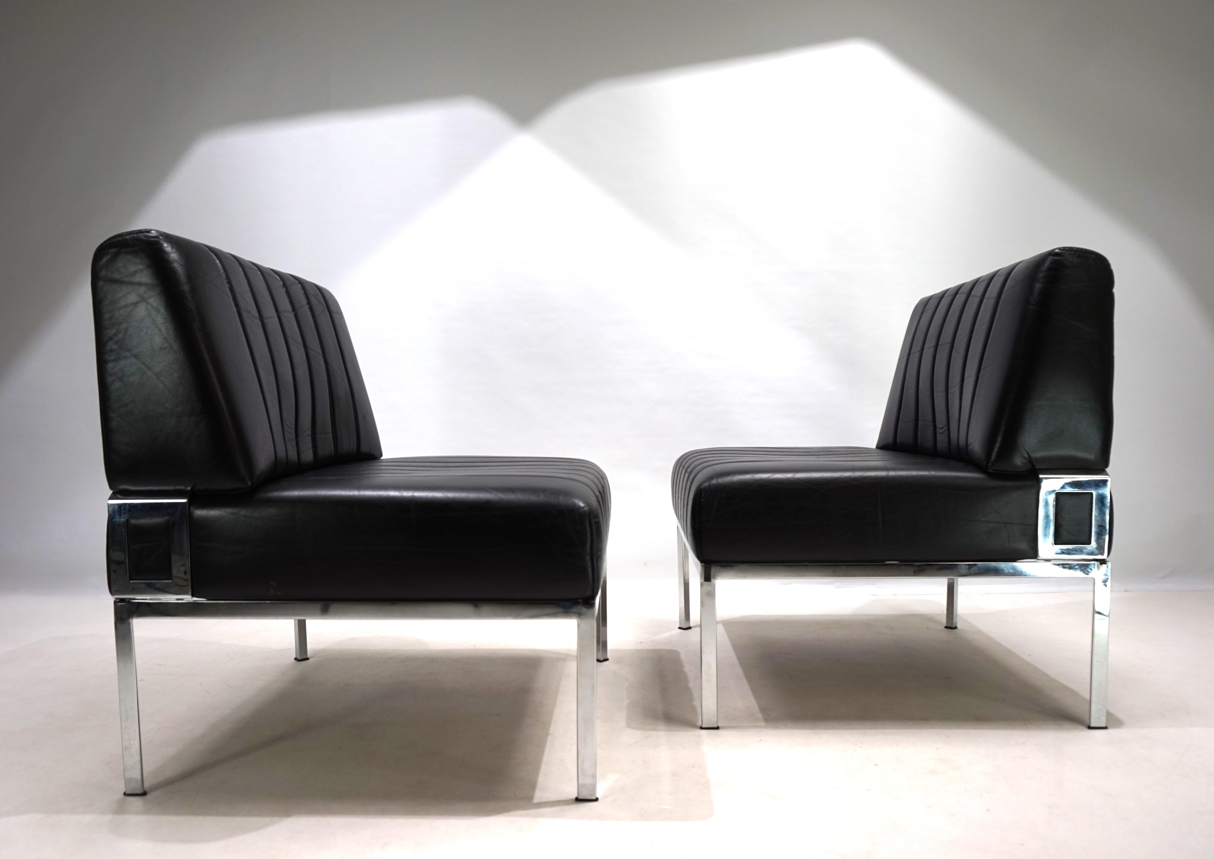Ensemble de 2 chaises longues en cuir Stoll Giroflex, 1970 en vente 1