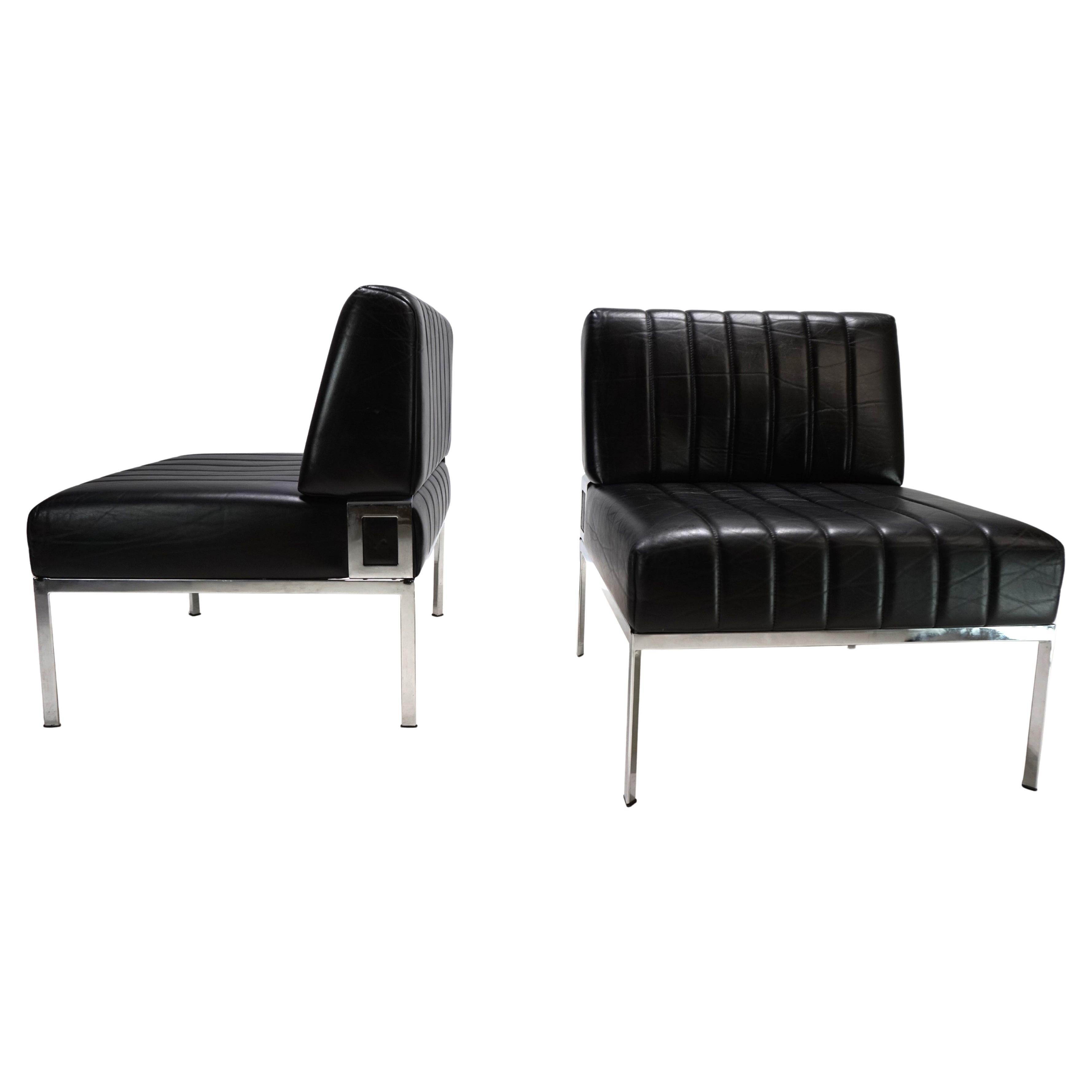 Stoll Giroflex set of 2 leather lounge chairs, 1970