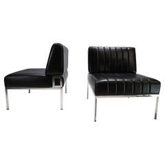 Stoll Giroflex set of 2 leather lounge chairs, 1970