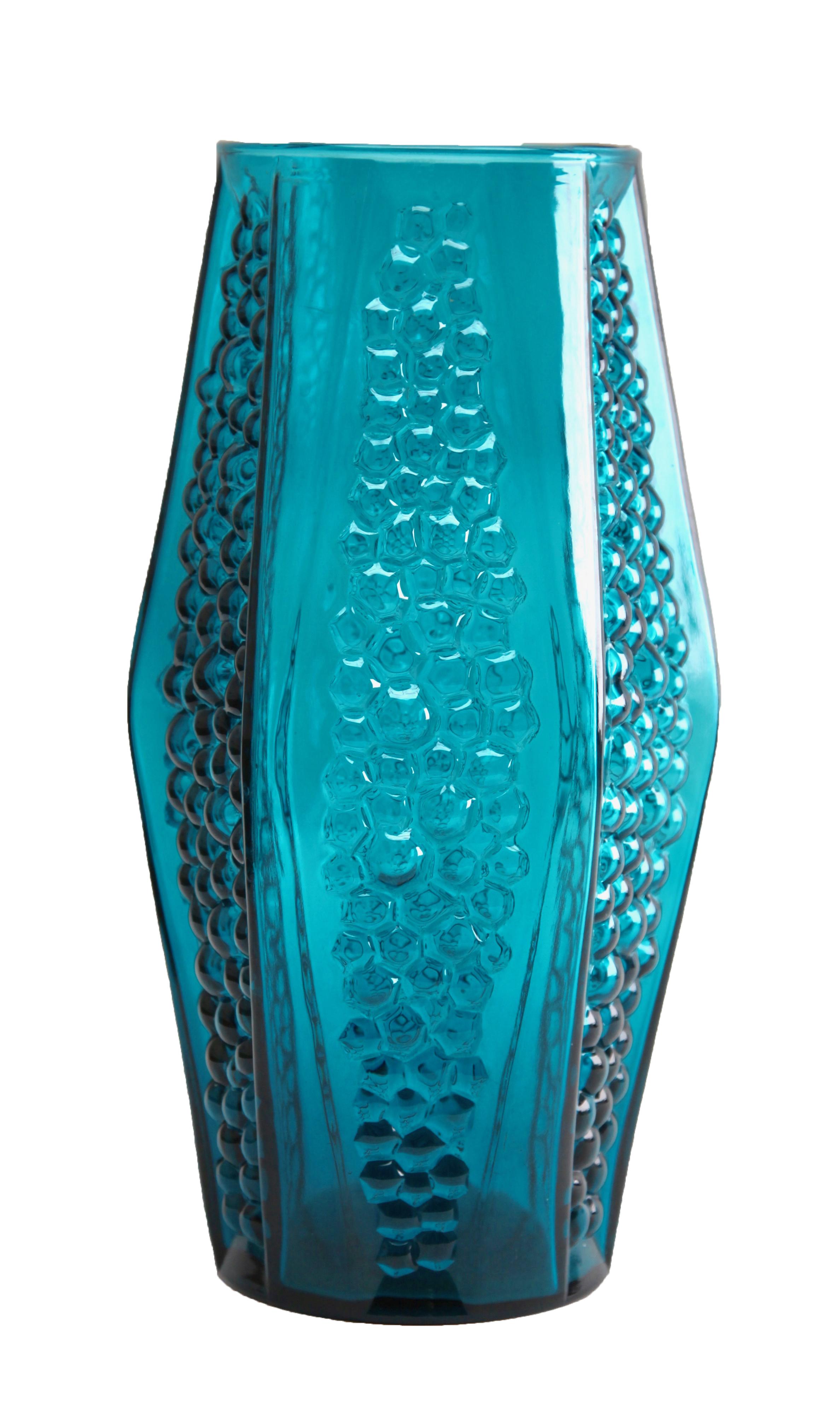 Glass Stolle-Nieman 'Attributed' Hexagonal Vase with Bubbled Texture, 1970s For Sale