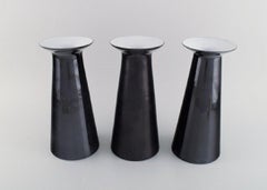 Stölzle-Oberglas, Austria, Three Beatrice and Nora Vases in Black Art Glass