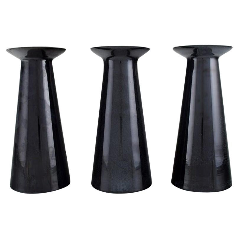 Stölzle-Oberglas, Austria, Three Beatrice and Nora Vases in Black Art Glass For Sale