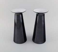 Stölzle-Oberglas, Austria, Two Beatrice and Nora Vases in Black Art Glass, 1980s