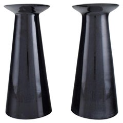 Stölzle-Oberglas, Austria, Two Beatrice and Nora Vases in Black Art Glass, 1980s