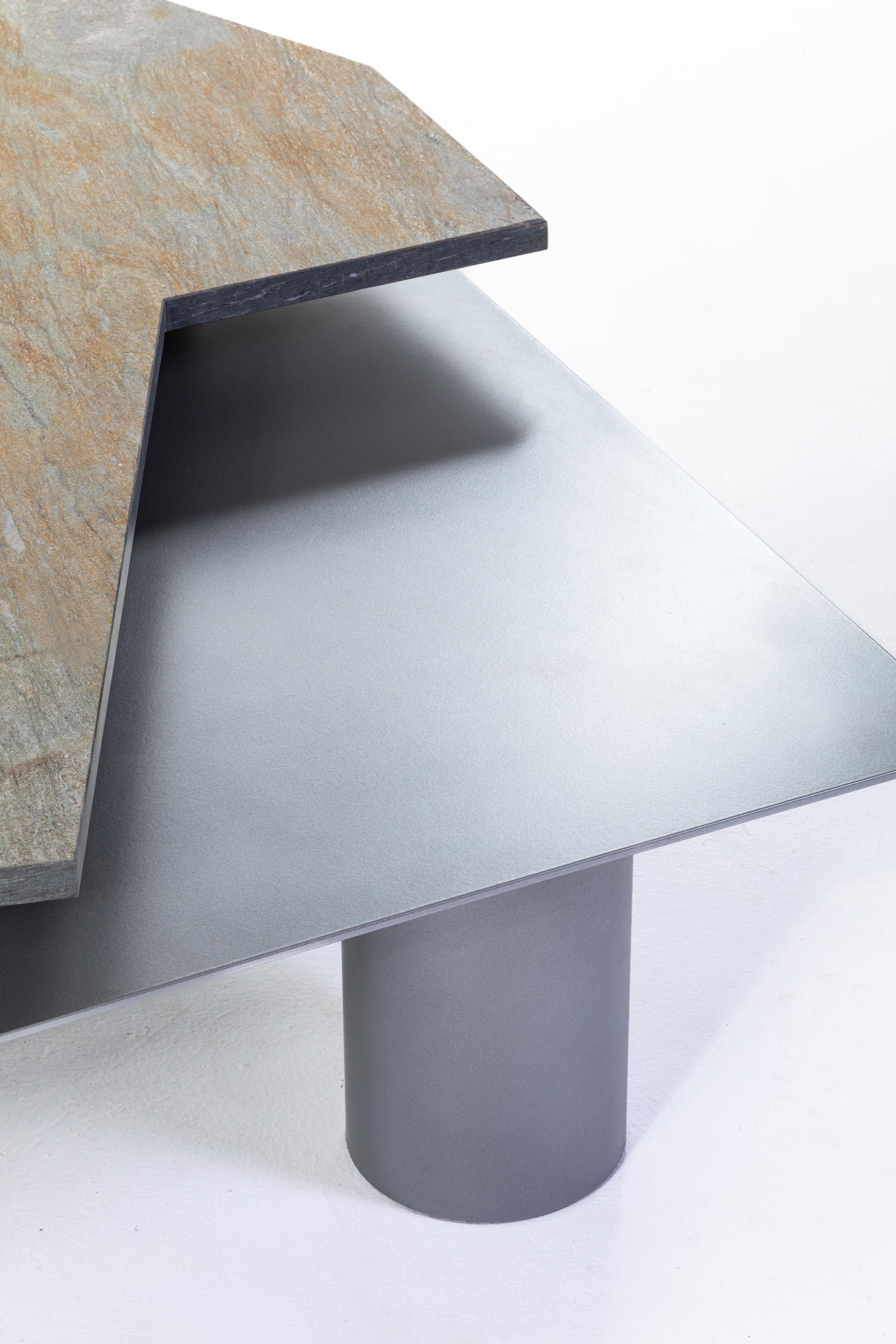 San Peyre coffee table, Stone & Aluminum by 13 Desserts
Limited edition designed by Clément Rougelot.

San Peyre is a two-levels granite and aluminum table. The shape of the stone top is dictated by the material itself, and cut from pieces of
