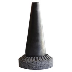 Stone and Black Clay Sculptural Bottle Handcarved Lava Stone Table Water Bottle