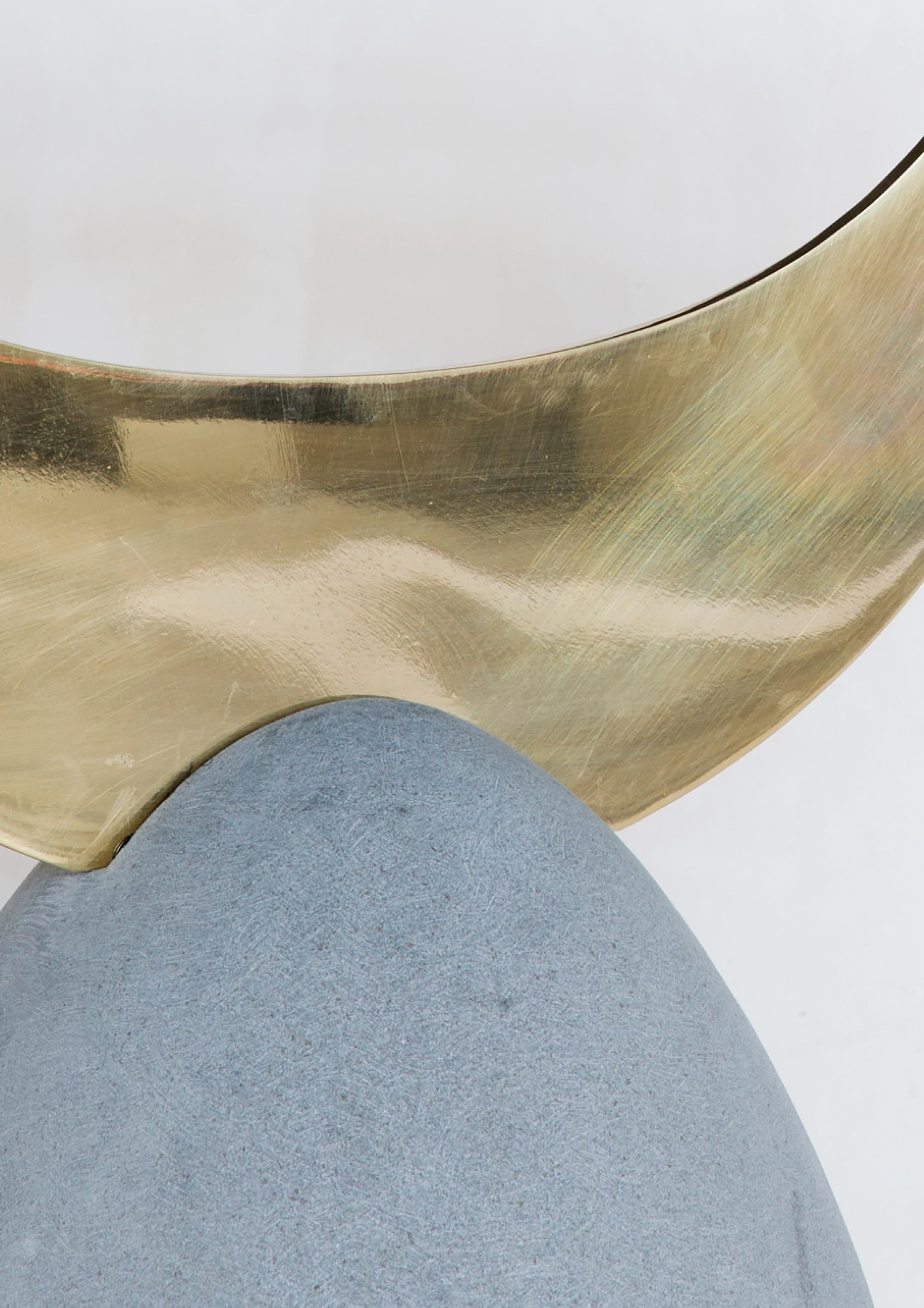 European Stone and Metal Half Moon Coffee Table II by Rooms Studio For Sale