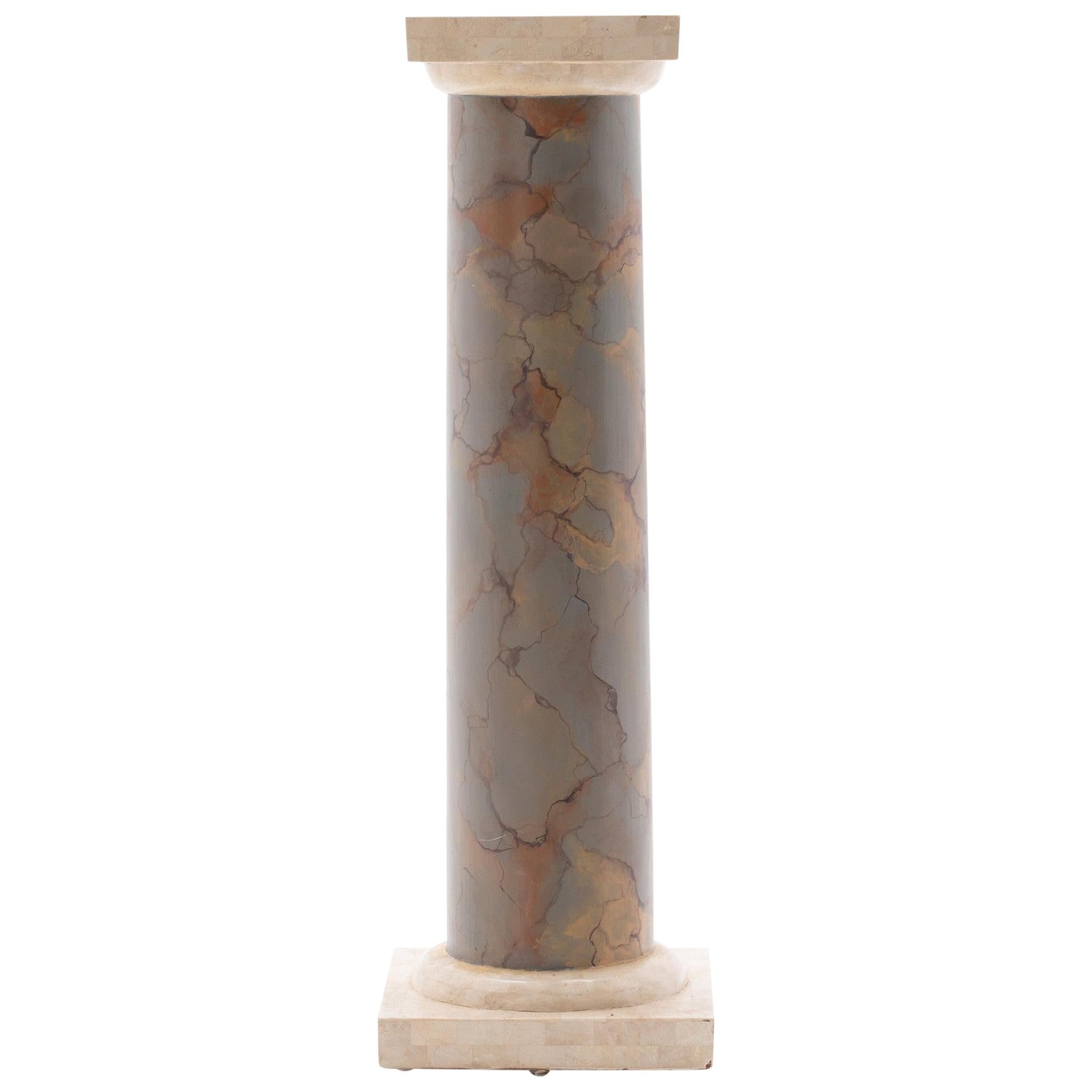 Stone and Polychrome Faux Marble Column Pedestal