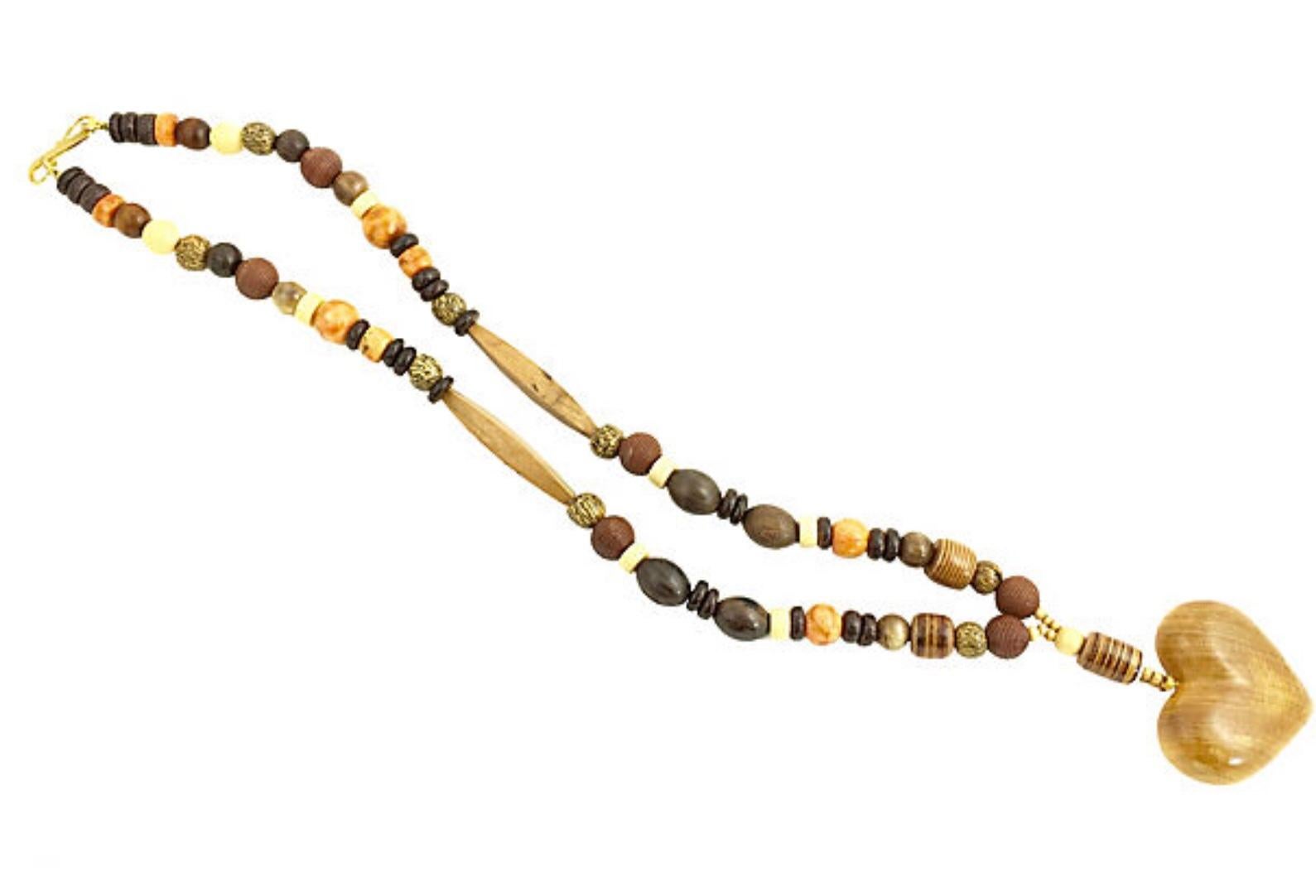 Women's Stone and Wood Heart Bead Necklace by Fabrice Paris For Sale