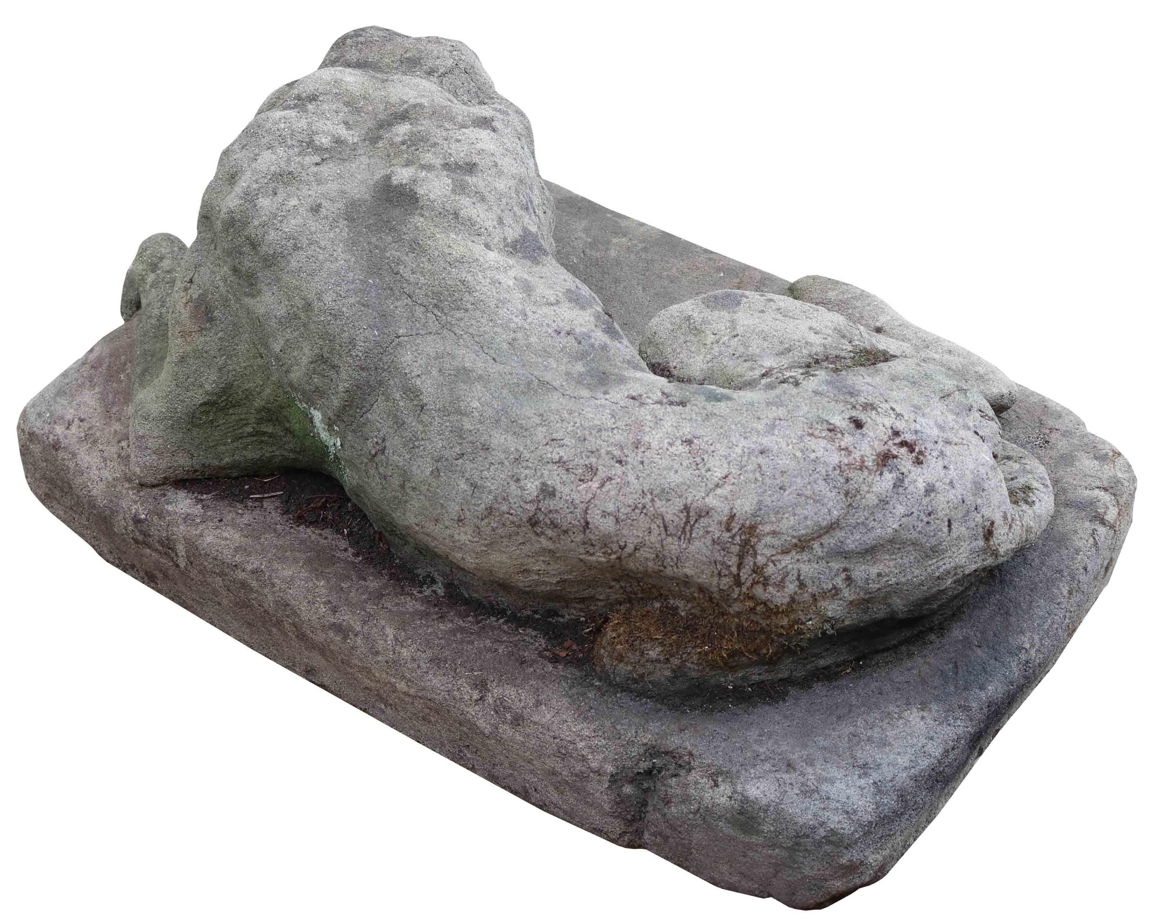 20ième siècle A Stone Antique Resting Greyhound Statue
