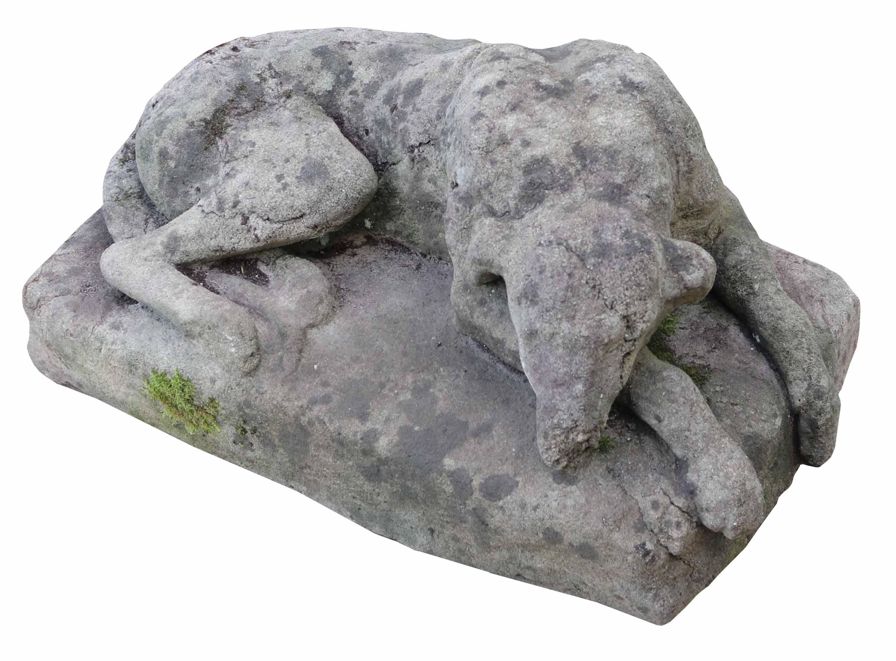 A Stone Antique Resting Greyhound Statue 1
