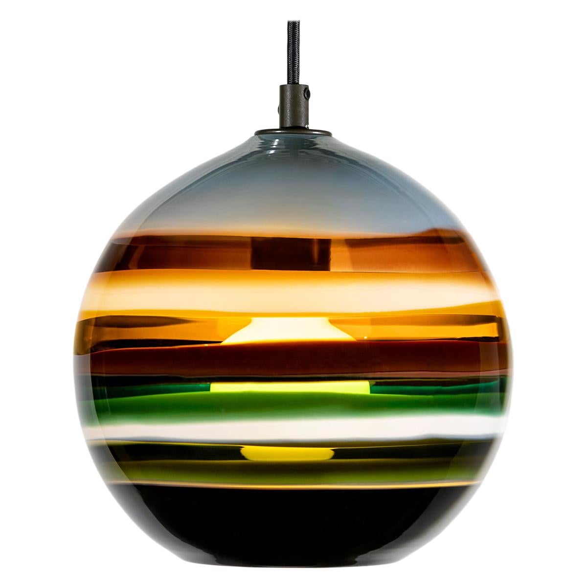 Banded Stone Pendant Light, Hand Blown Glass by Siemon & Salazar - Made to Order For Sale