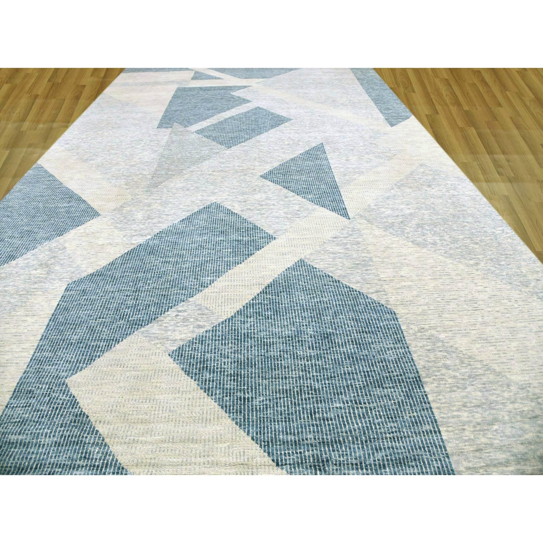 Art Déco Stone Blue Art Deco Collection S. Tutta Lana annodata a mano Tappeto oversize 12'1