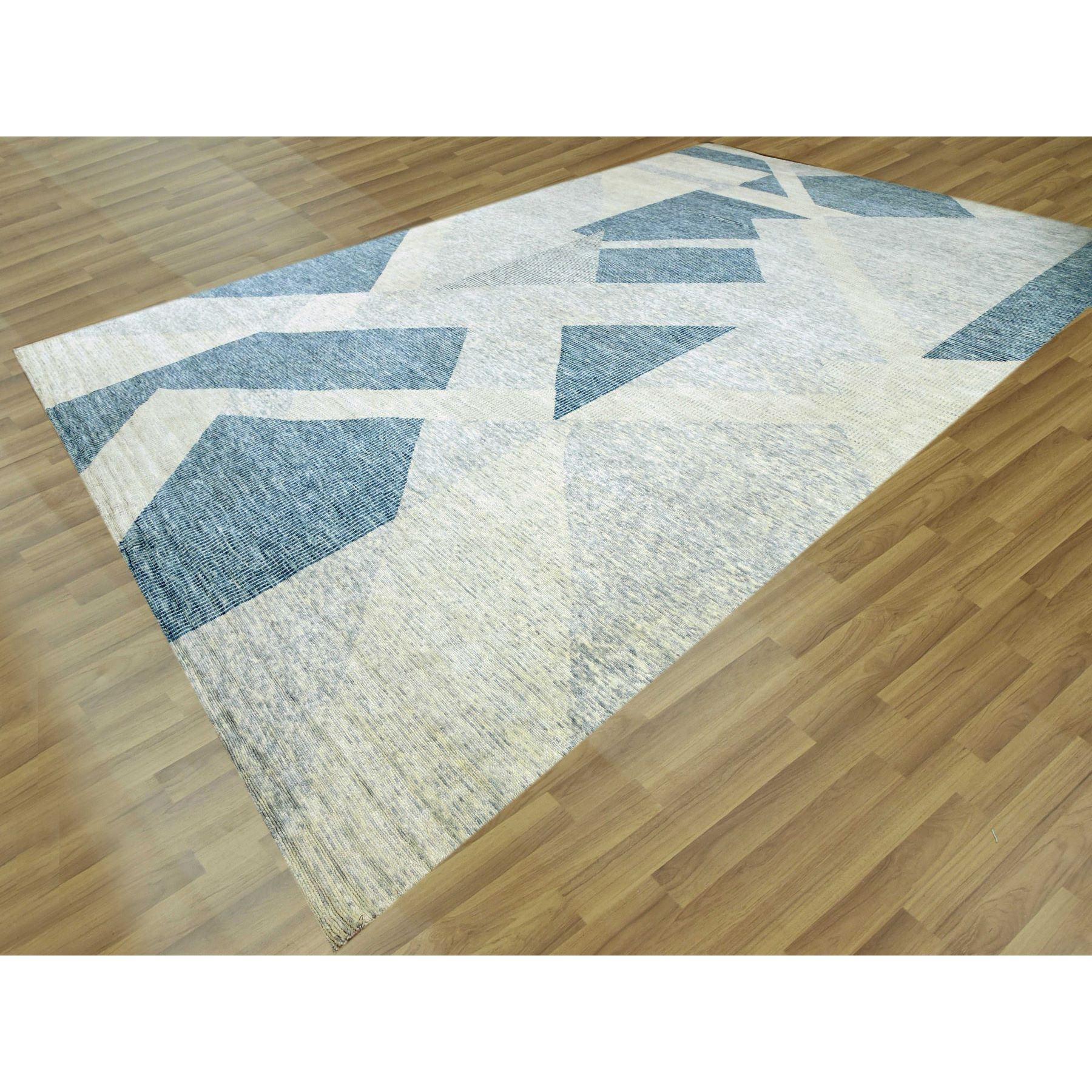 Indiano Stone Blue Art Deco Collection S. Tutta Lana annodata a mano Tappeto oversize 12'1
