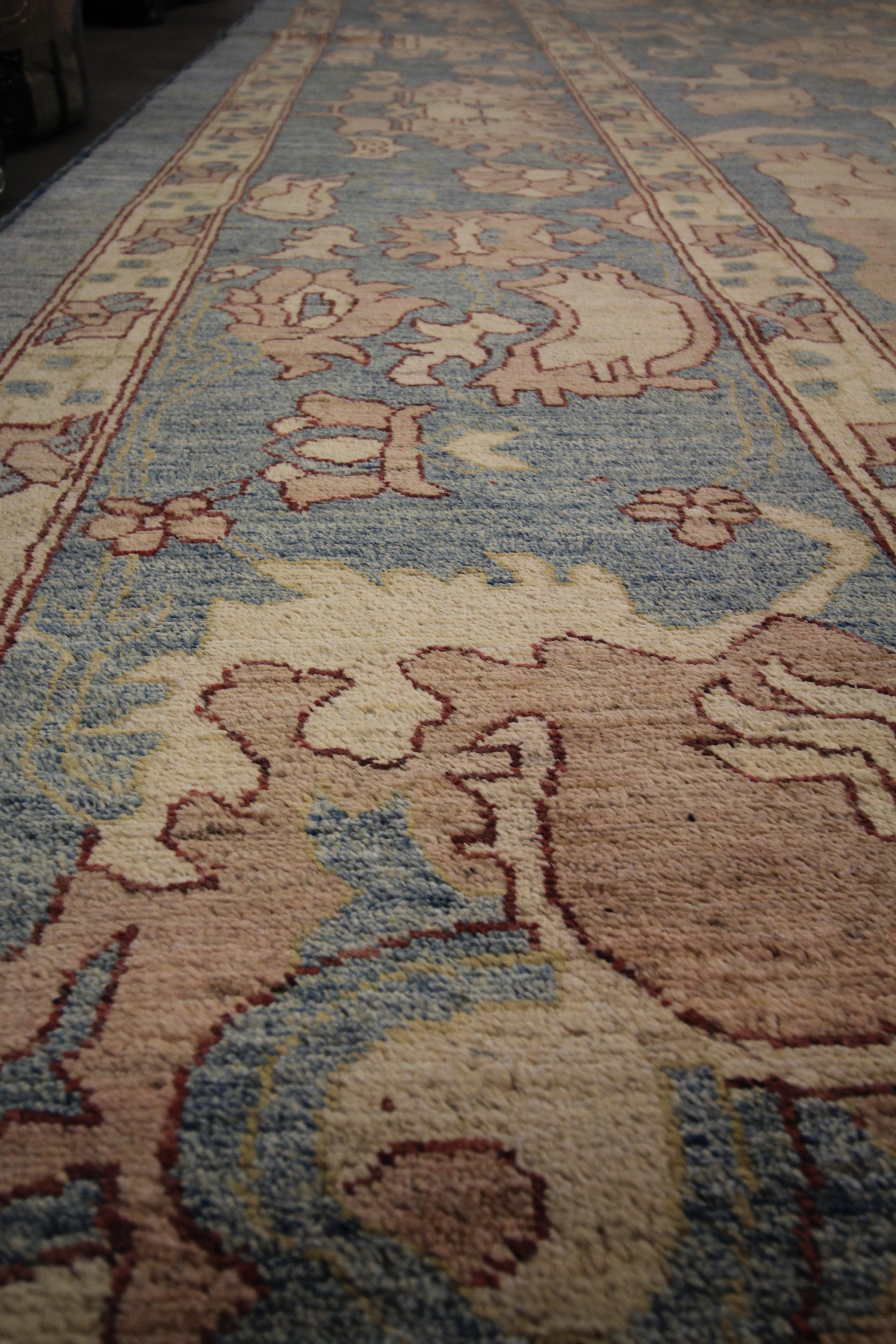 Late 20th Century Stone Blue Carpet Rugs, Handmade Zeigler Style Rug, Over Size Livingroom Rug For Sale