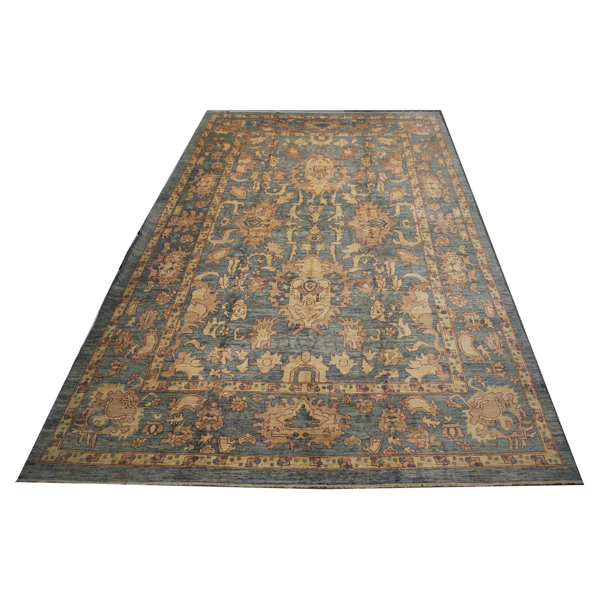 Stone Blue Carpet Rugs, Handmade Zeigler Style Rug, Over Size Livingroom Rug For Sale