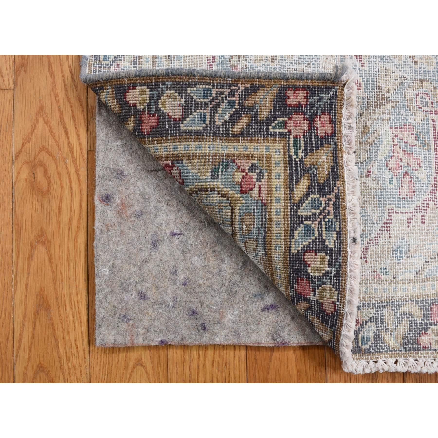 Medieval Stone Blue Vintage Persian Kerman Hand Knotted Pure Wool Worn Down Rug 1'9