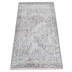 Azul Piedra Desgastada Alfombra Persa Vintage Kerman Anudada a Mano Toda de Lana 1'10 "x3'7"