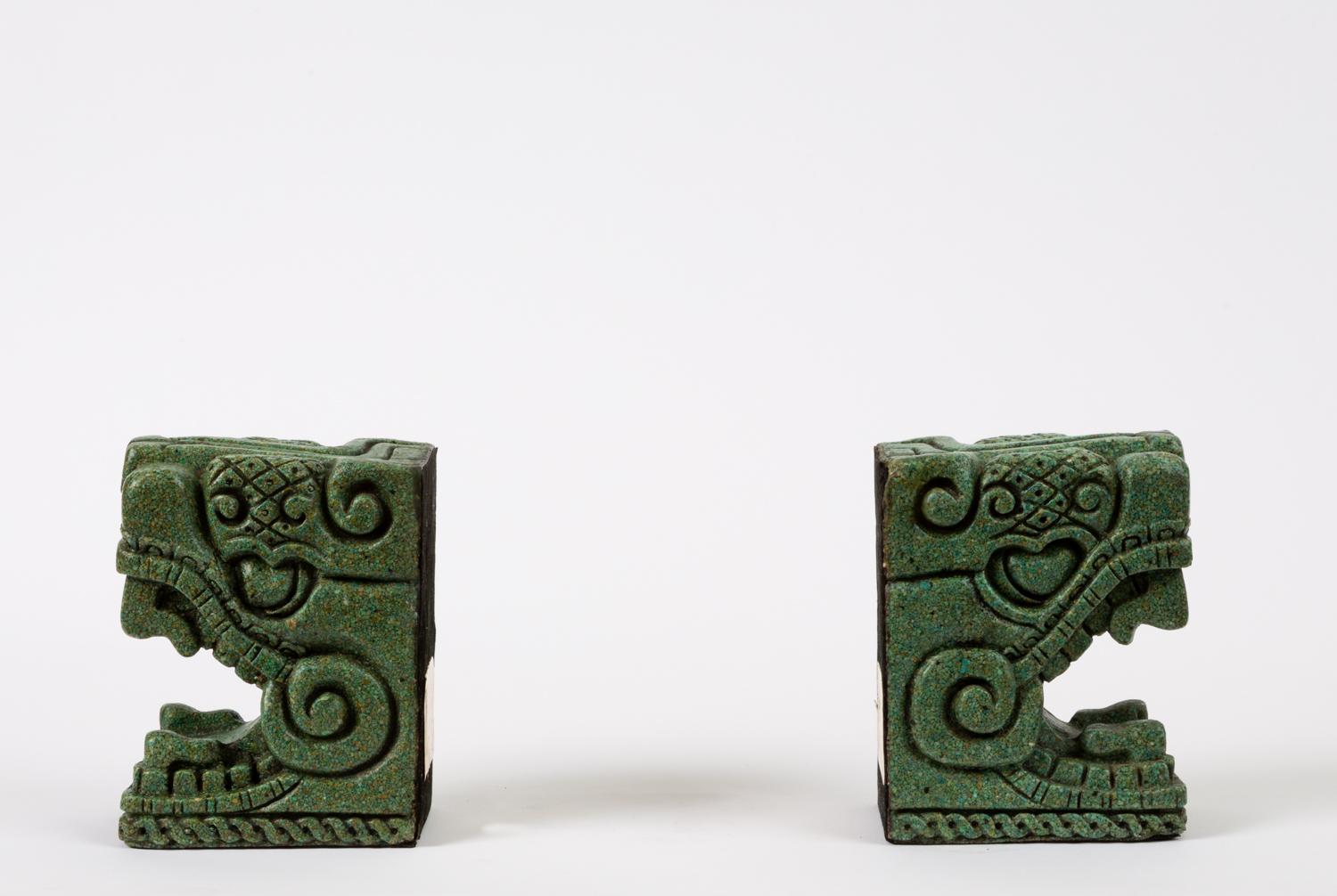 A pair of molded composite stone bookends from Mexican homewares manufacturer Industrias Creativas. The line “Creaciones Zarebski” was designed by a Polish immigrant and multi-hyphenate, Michael Anthony Zarebski, who styled this proprietary material