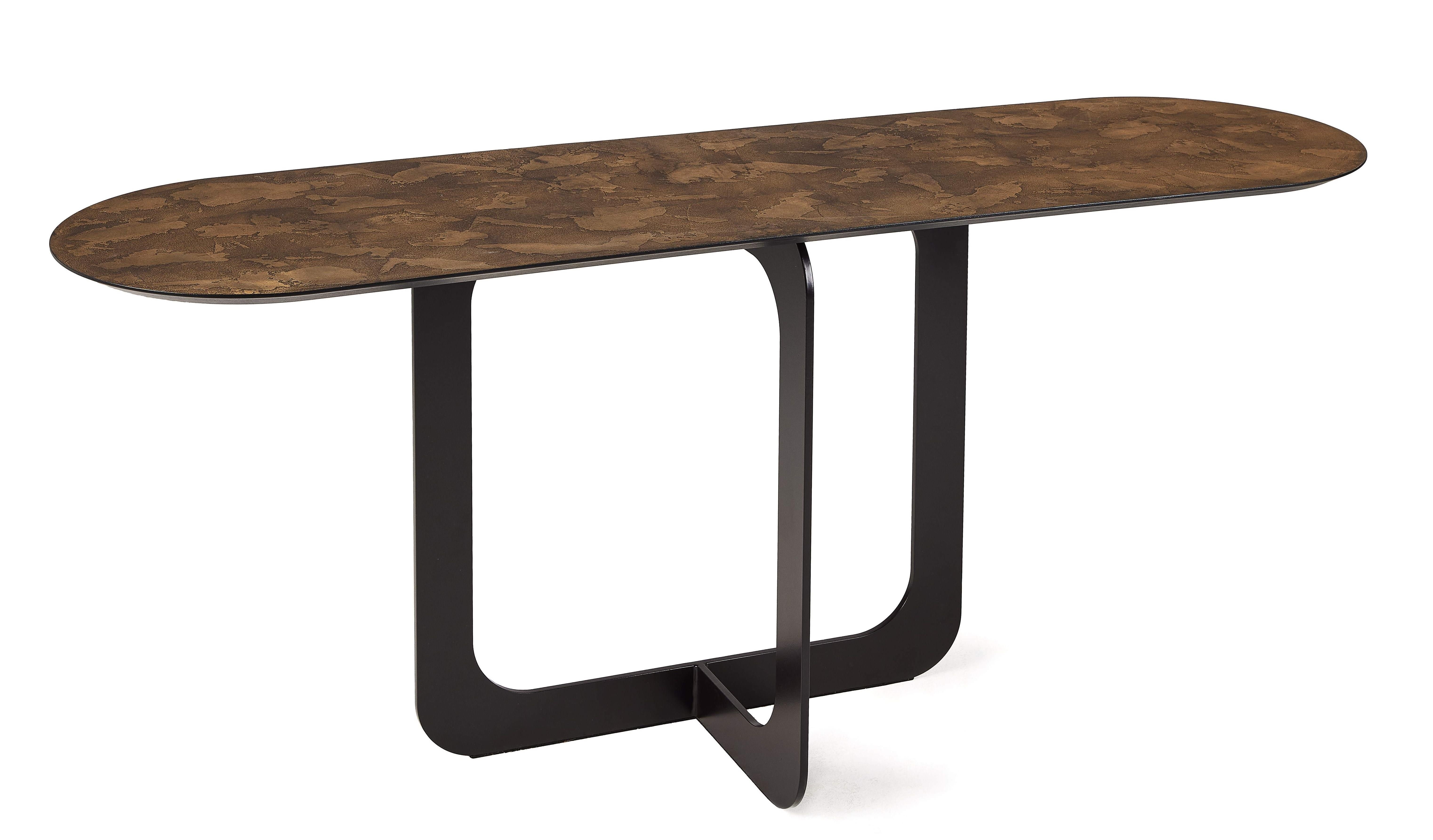 Stone Bronze Settanta Oval Console Table with Steel Frame by Disain1971 For Sale
