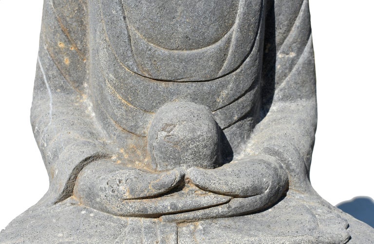 Hand-Carved Stone Buddha Amitabha Statue For Sale