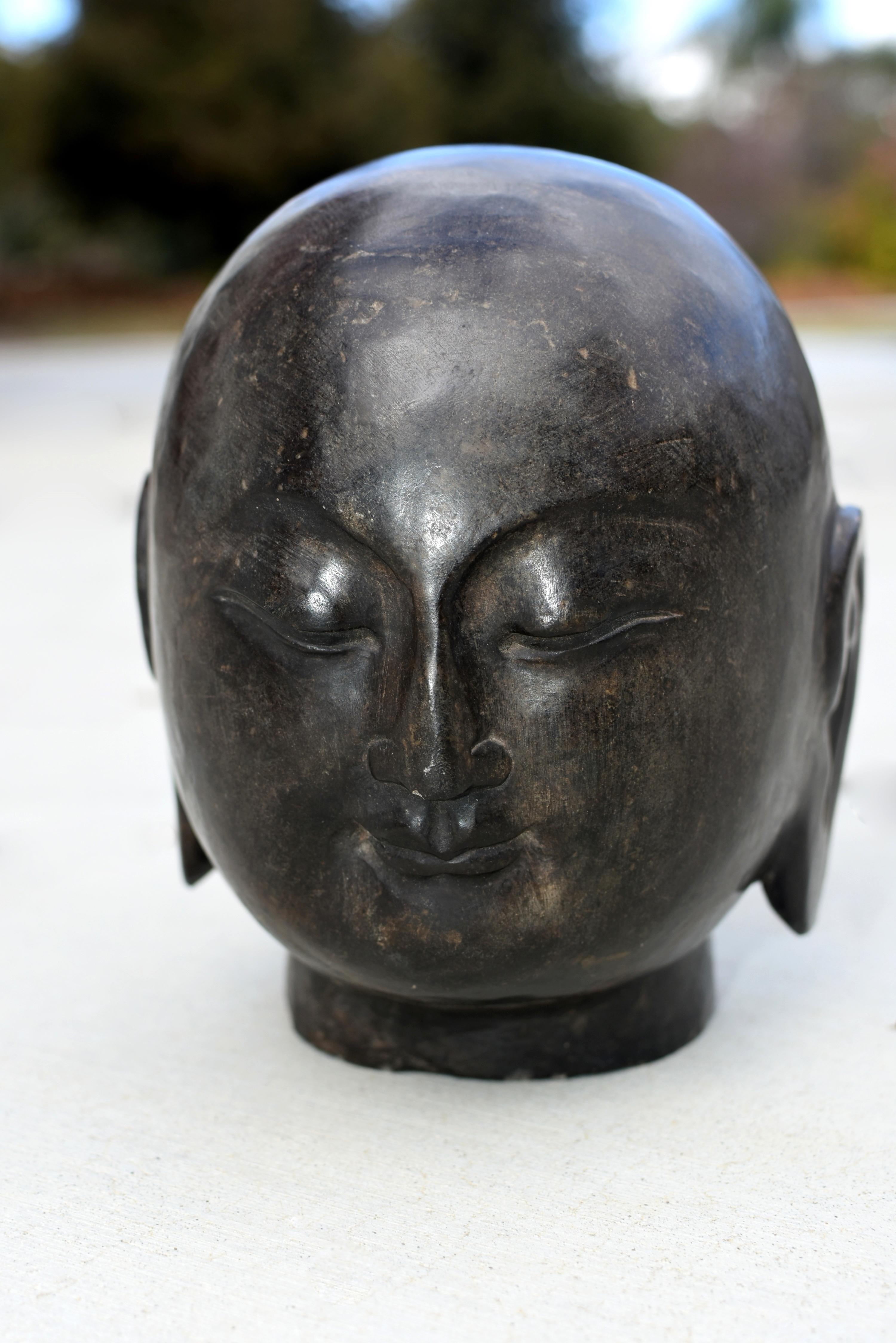 Stone Buddha Head 17 lb In Good Condition In Somis, CA