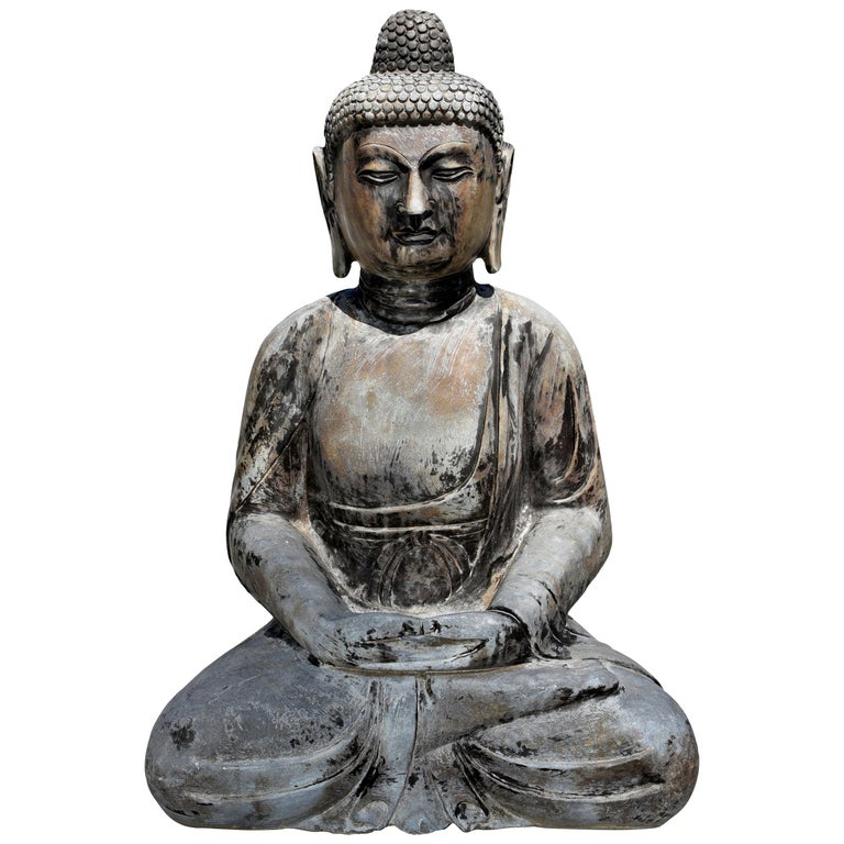 Stone Buddha Large Solid Sitting Statue at 1stDibs