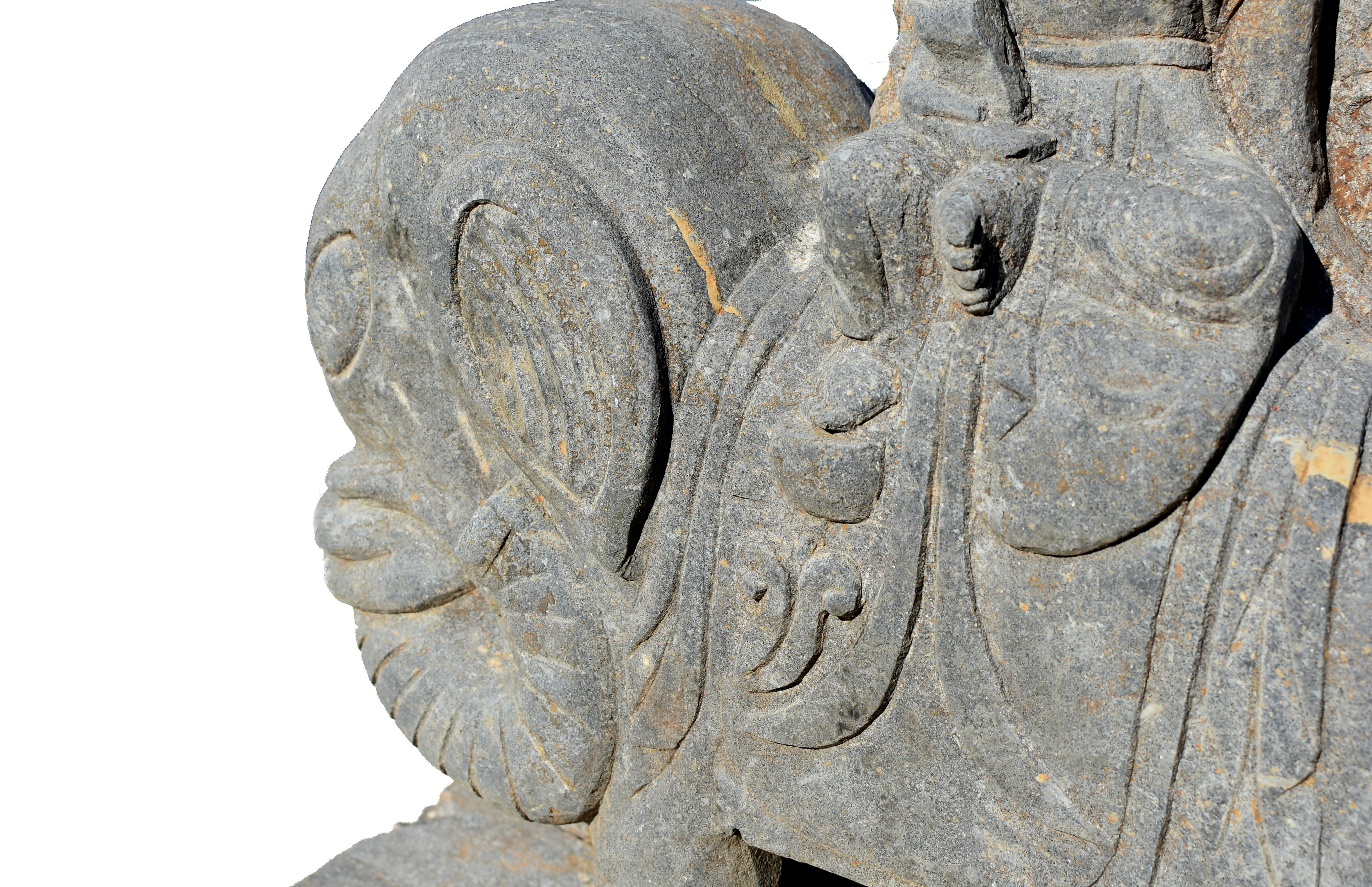 Stone Buddha Universal Virtue Samantabhadra Pu Xian on Elephant  For Sale 3