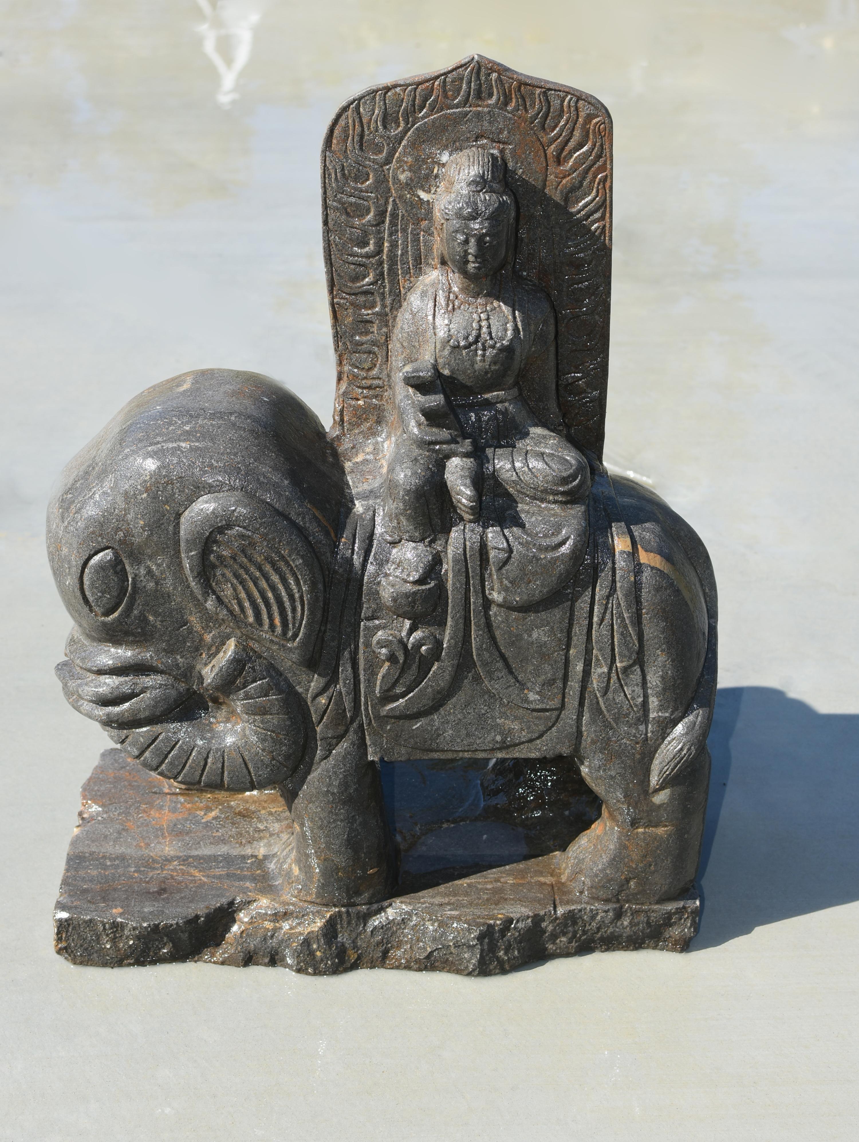 Stein Buddha Universale Virtue Samantabhadra Pu Xian auf Elefanten  im Angebot 12