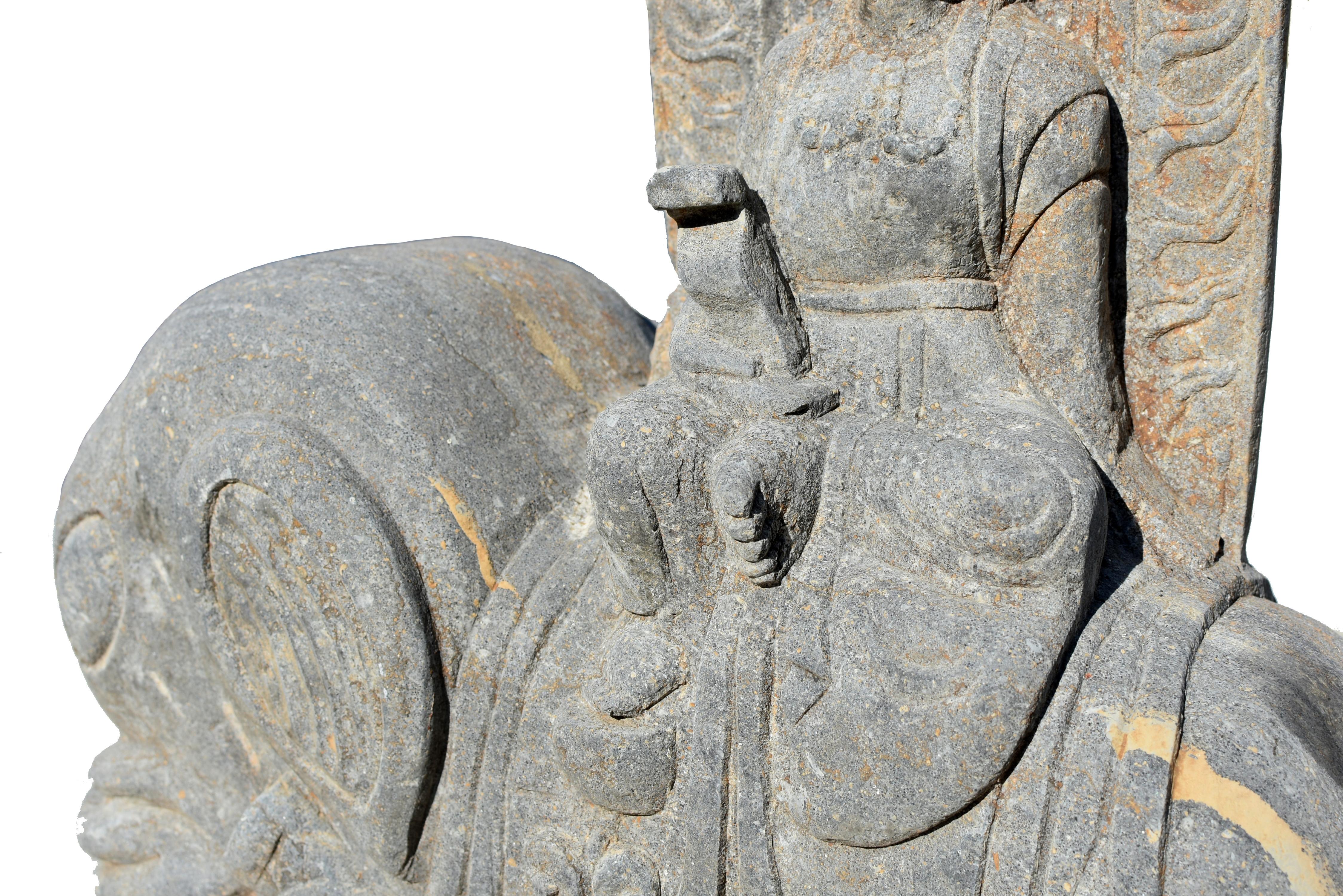 Stein Buddha Universale Virtue Samantabhadra Pu Xian auf Elefanten  (Handgeschnitzt) im Angebot