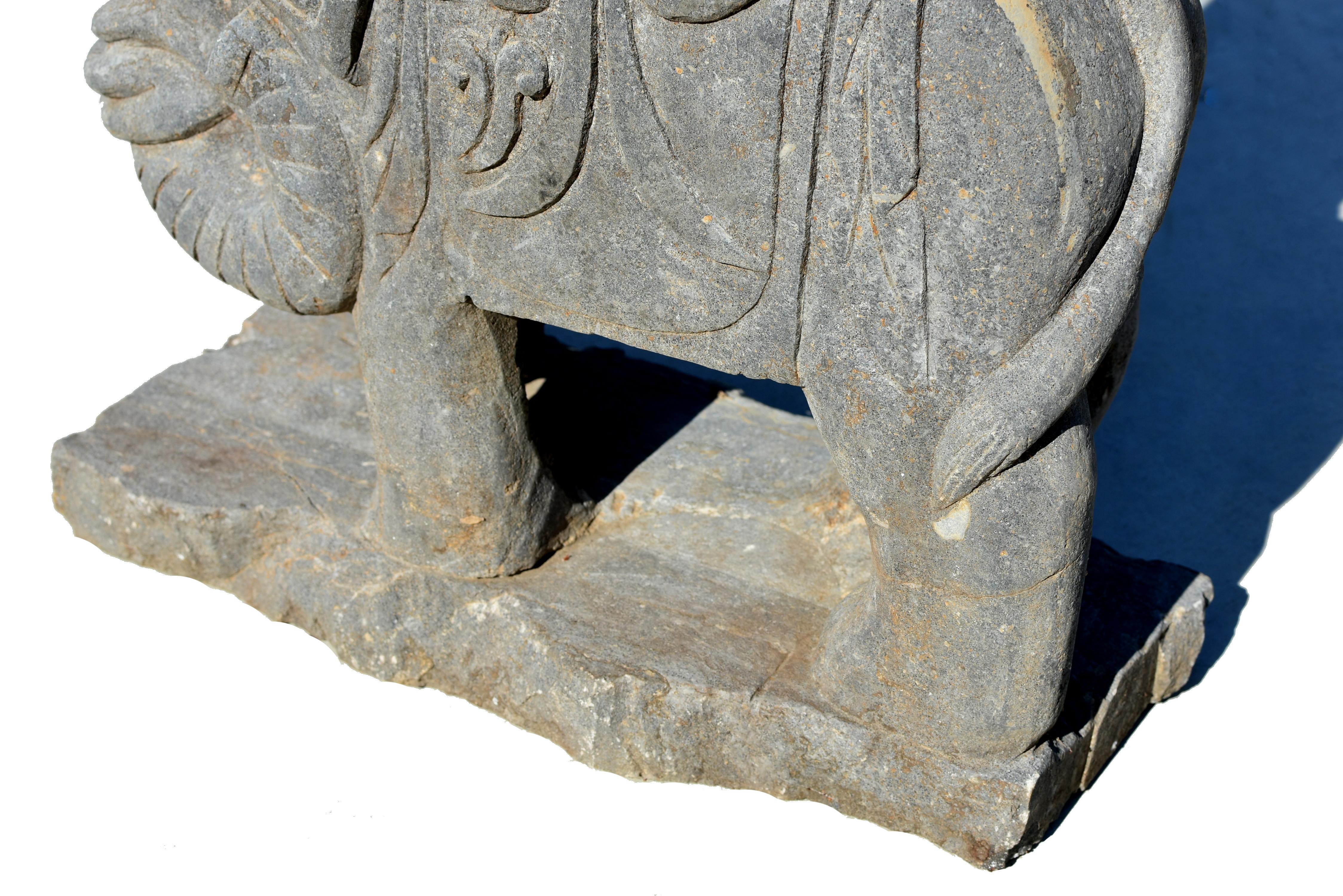 20th Century Stone Buddha Universal Virtue Samantabhadra Pu Xian on Elephant