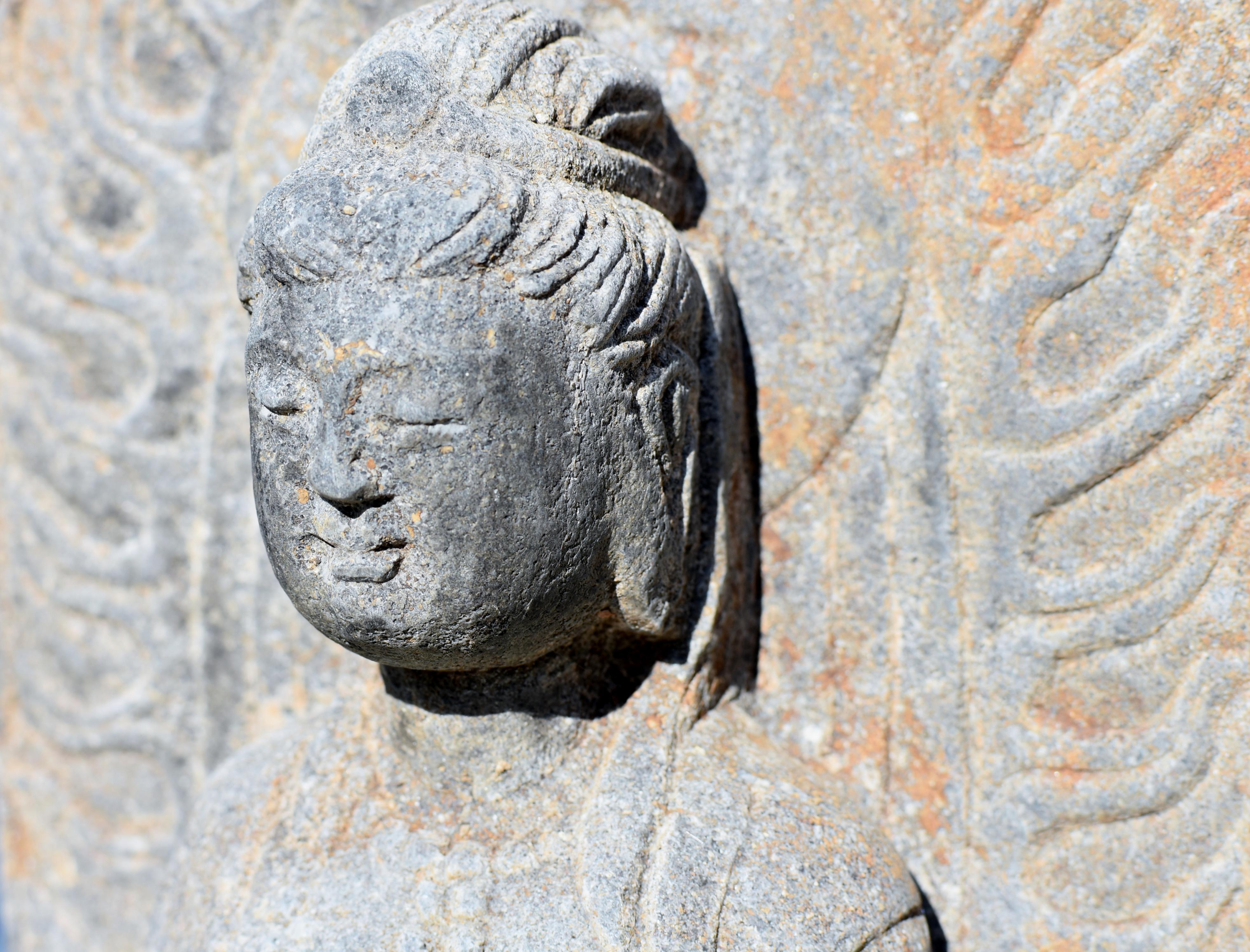 Stone Buddha Universal Virtue Samantabhadra Pu Xian on Elephant  For Sale 1