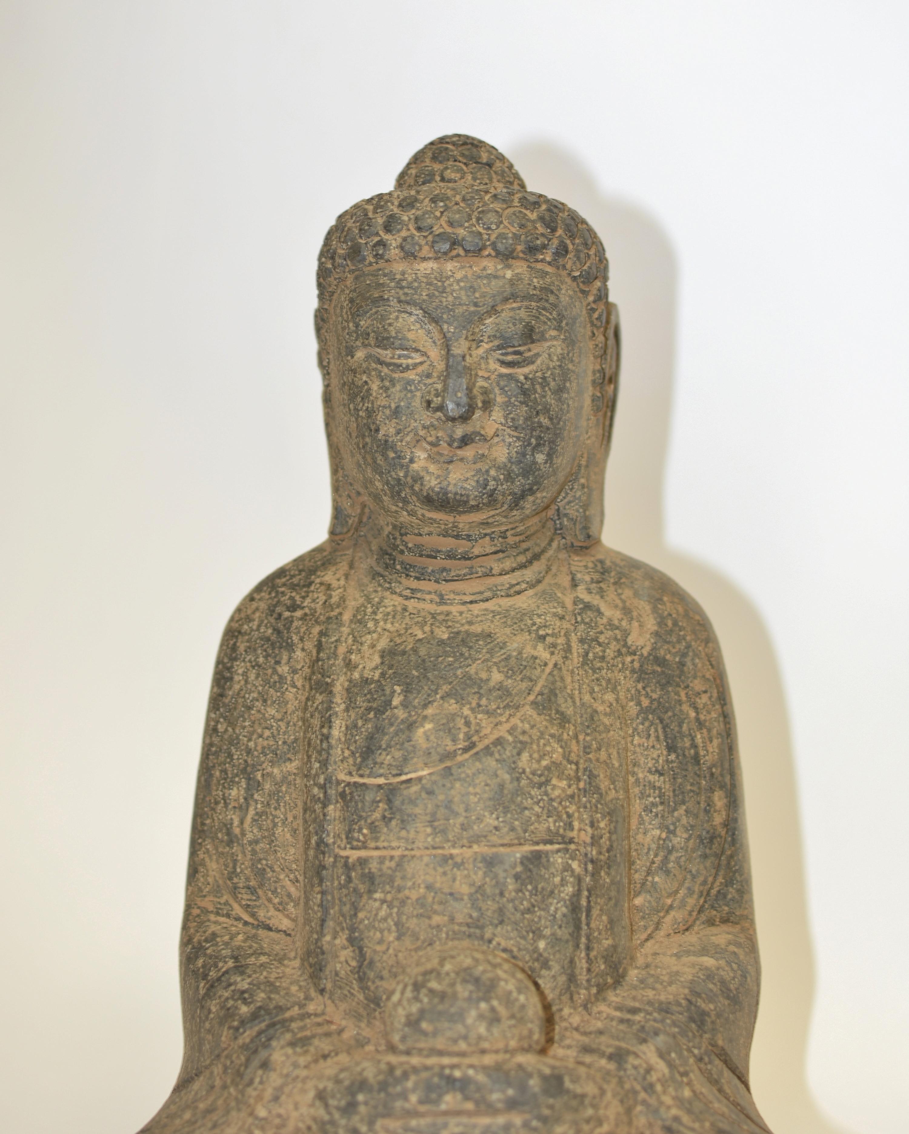 Stone Buddha with Smiling Countenance 37 lb For Sale 3