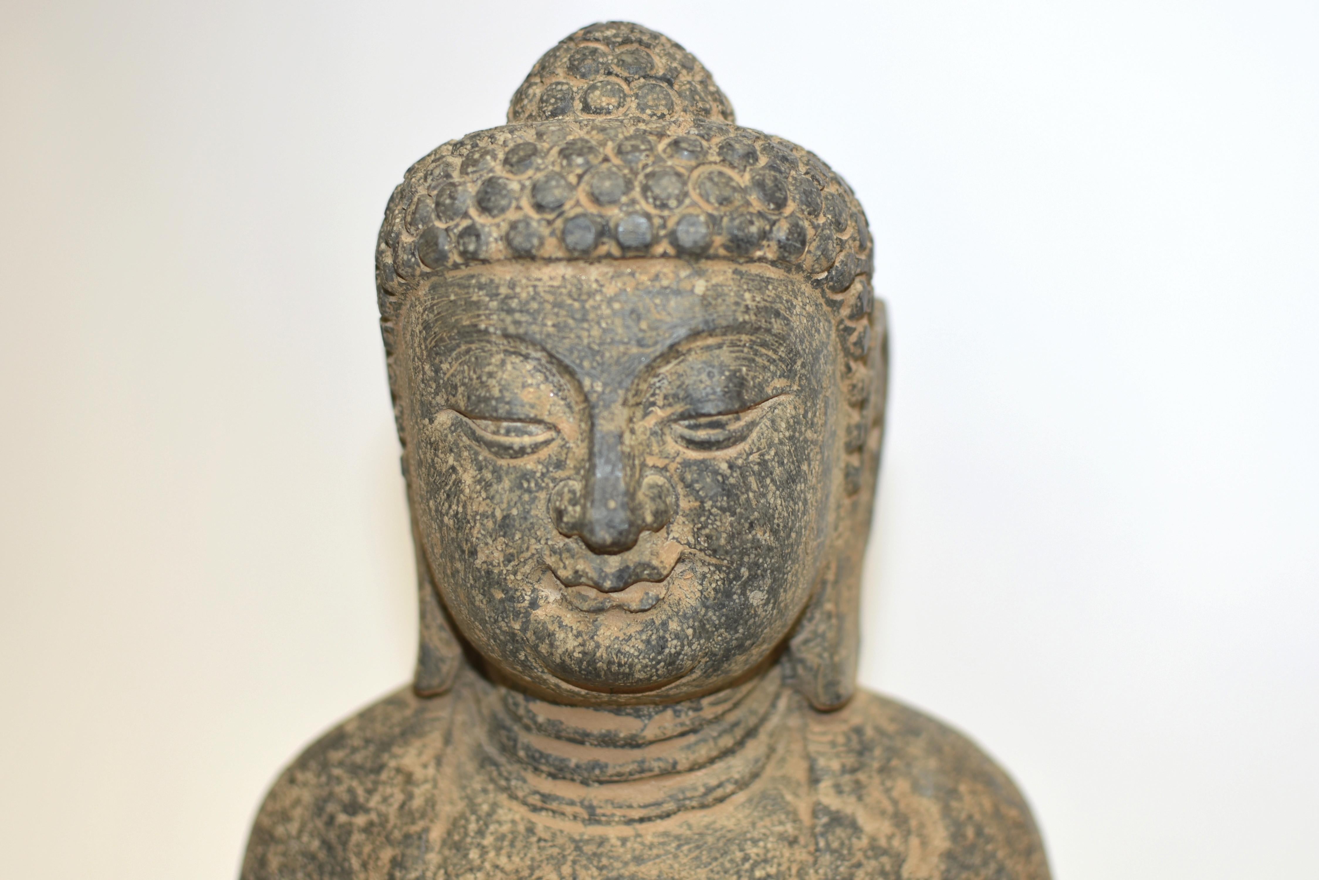 Stone Buddha with Smiling Countenance 37 lb For Sale 4