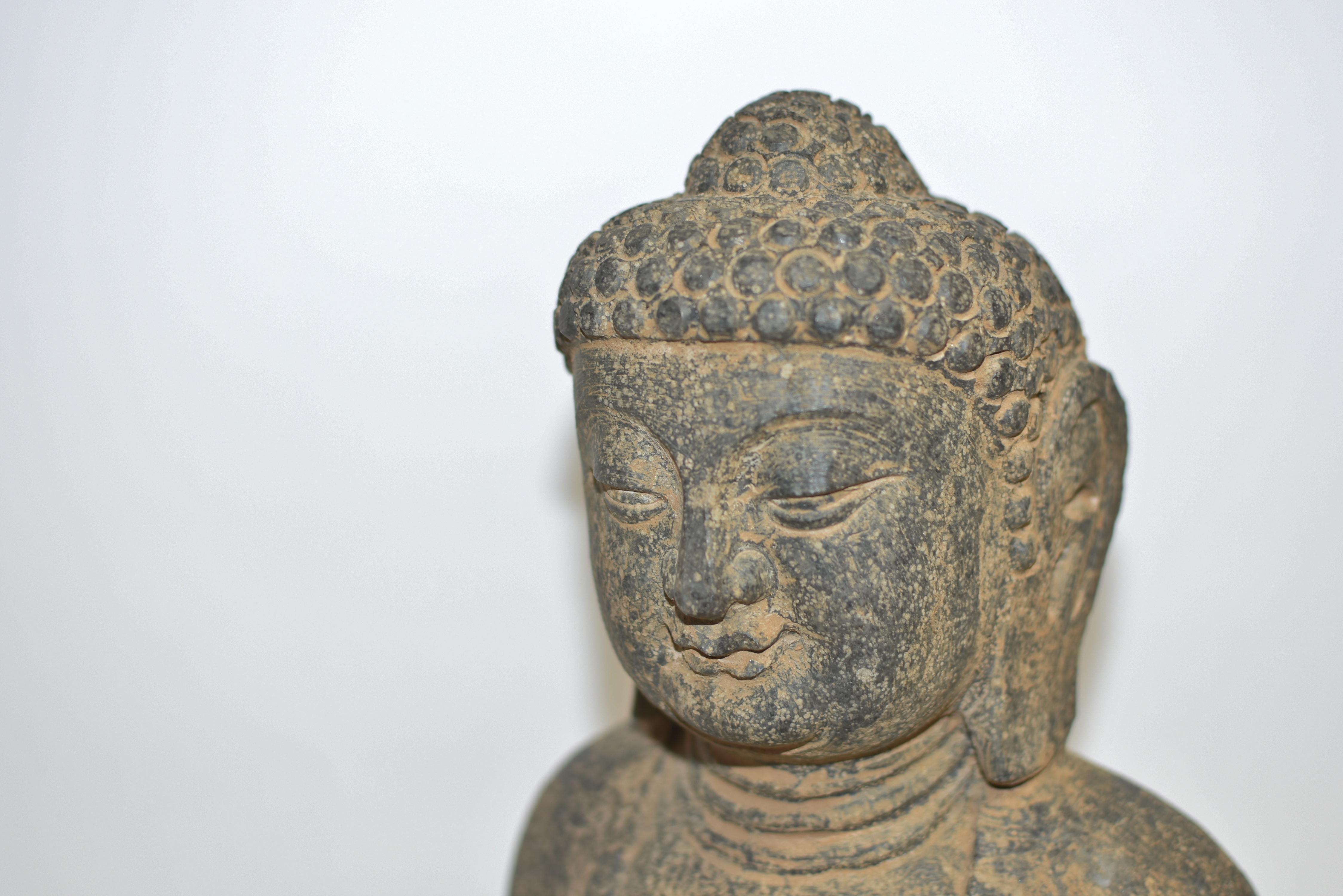 Stone Buddha with Smiling Countenance 37 lb For Sale 5