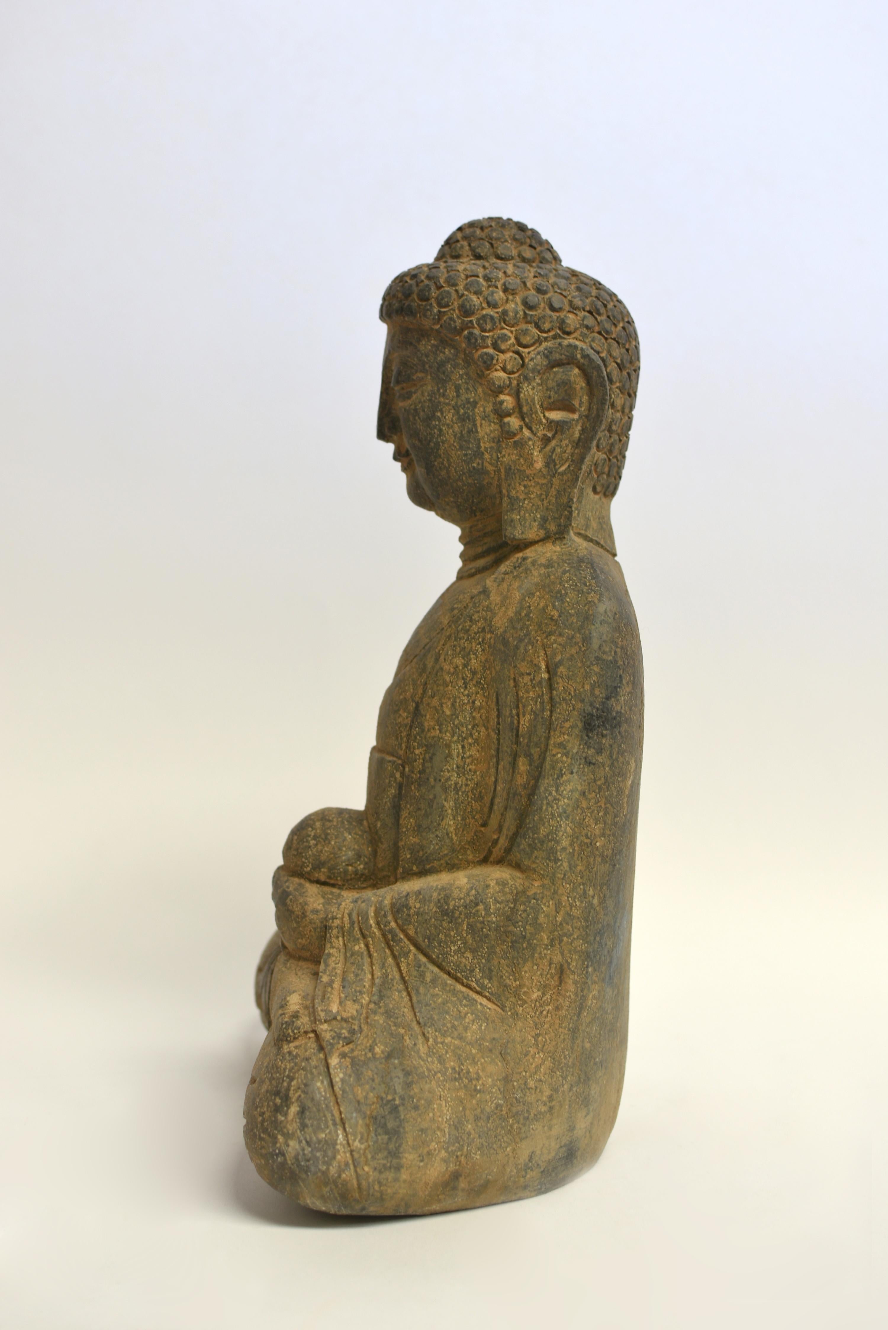 Stone Buddha with Smiling Countenance 37 lb For Sale 6