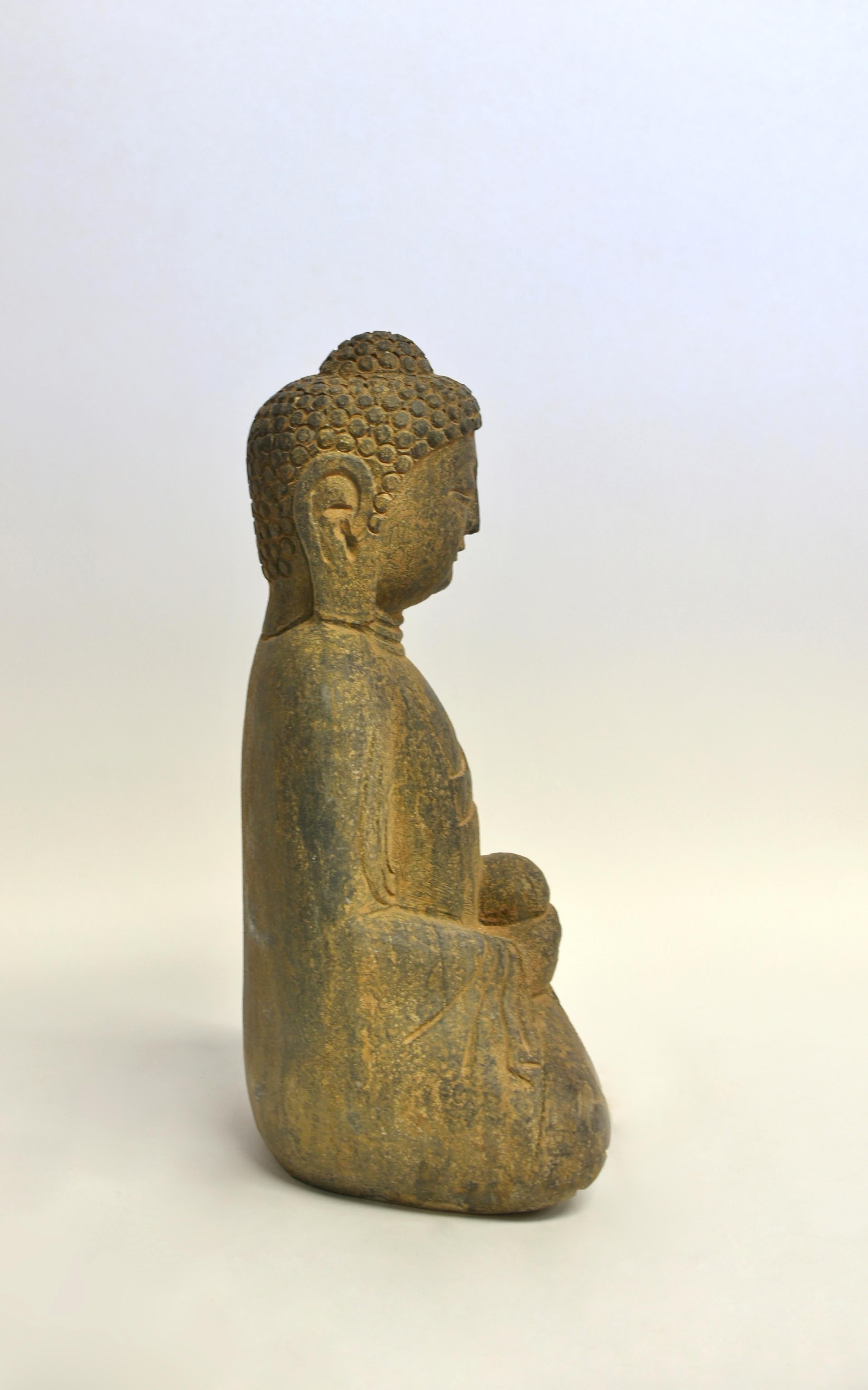 Stone Buddha with Smiling Countenance 37 lb For Sale 8