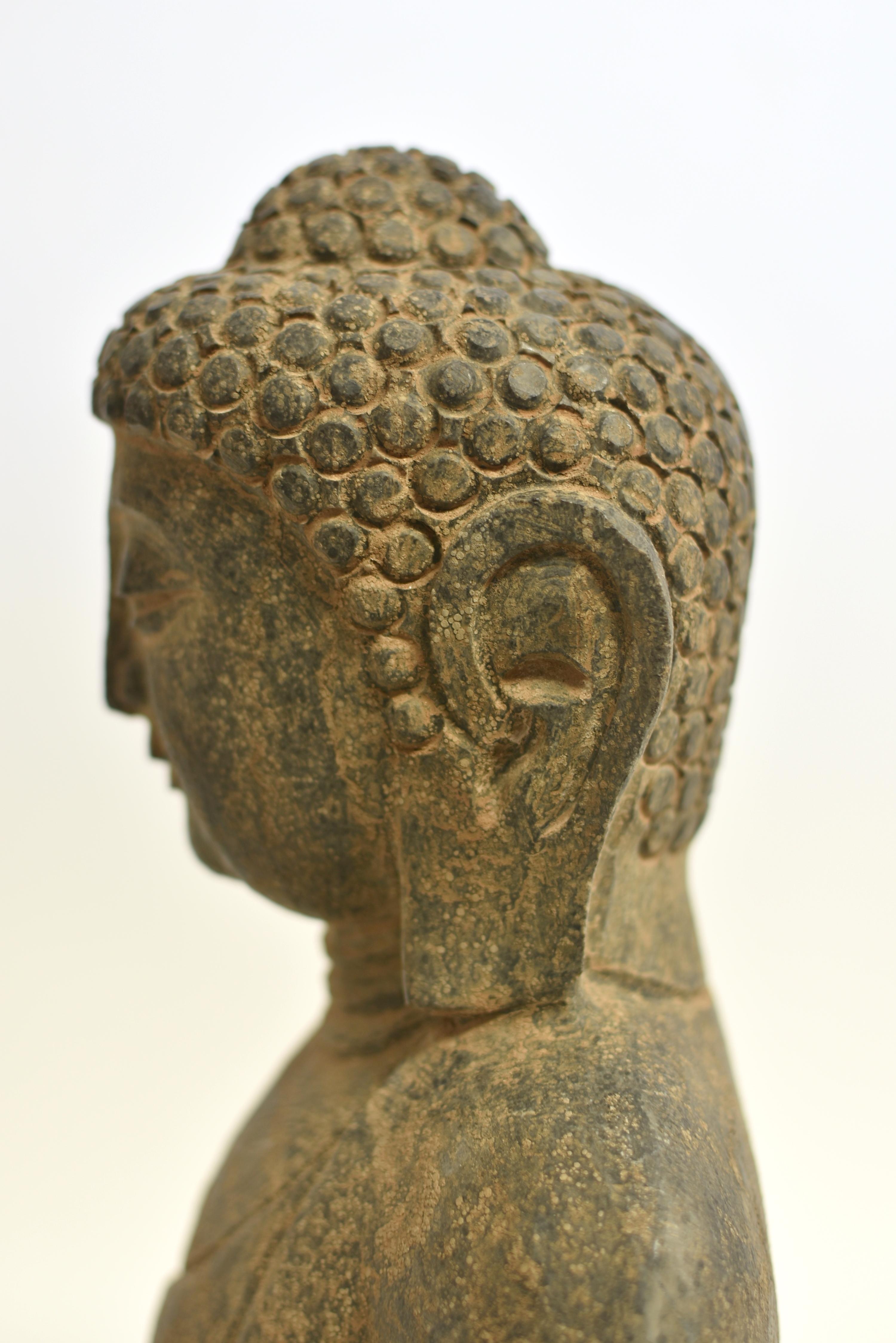 Stone Buddha with Smiling Countenance 37 lb For Sale 10
