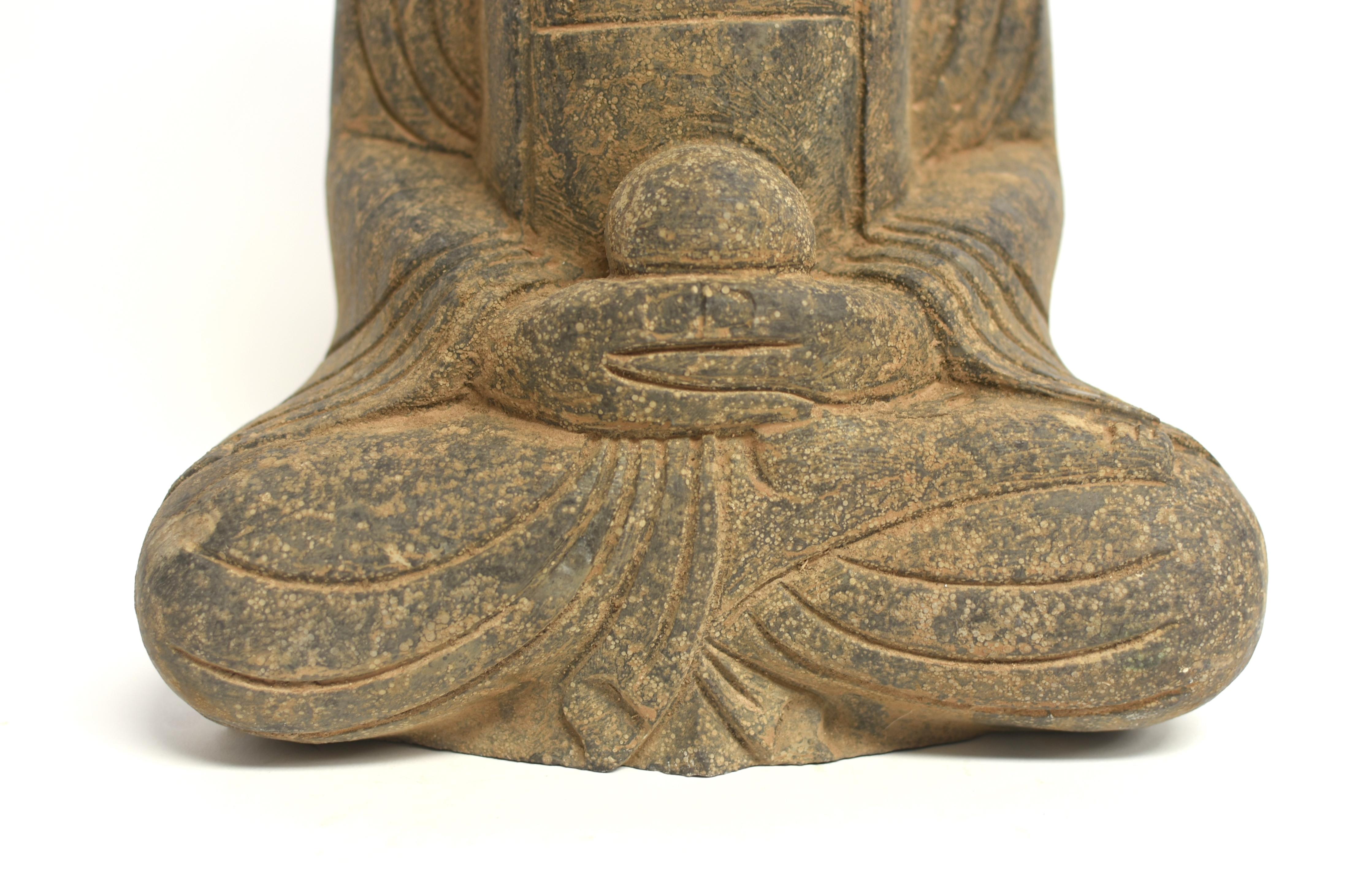 Tang Stone Buddha with Smiling Countenance 37 lb For Sale