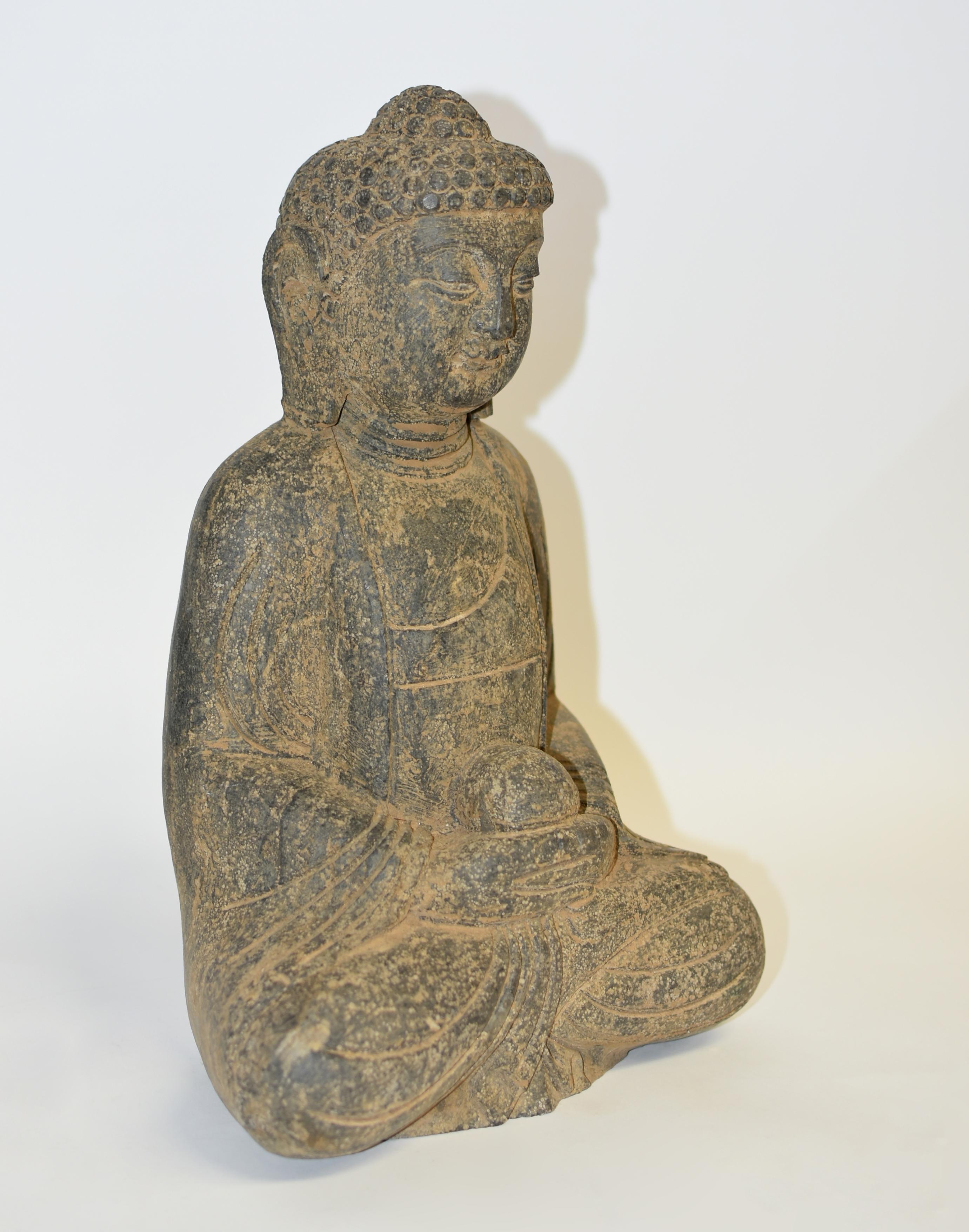 Chinese Stone Buddha with Smiling Countenance 37 lb For Sale
